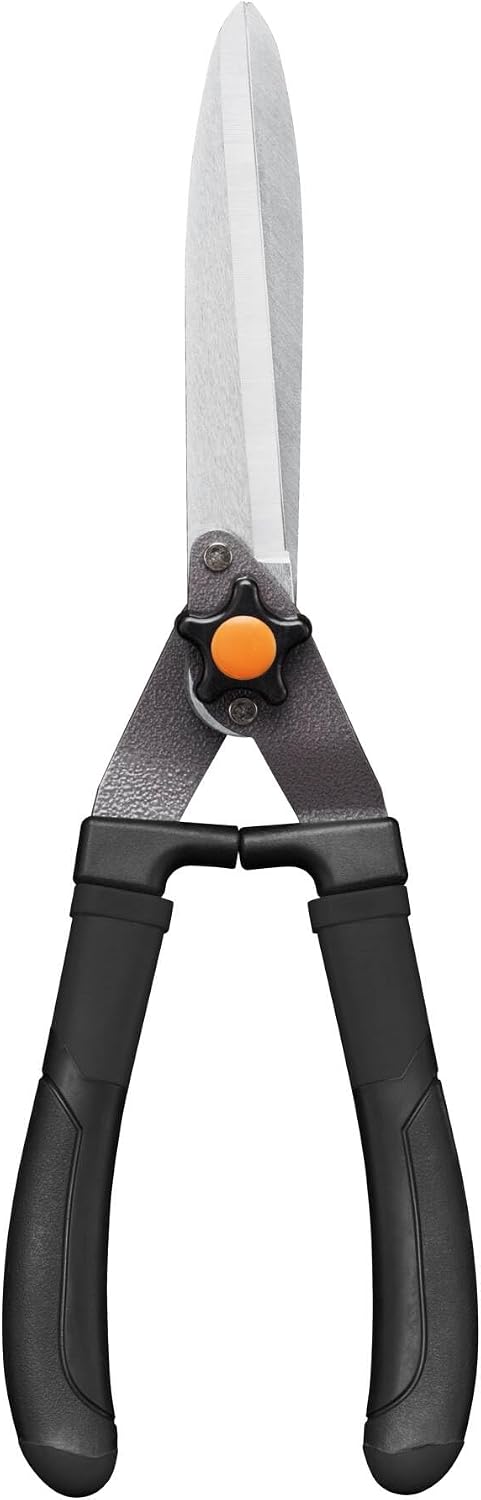 Fiskars Heckenschere HS21, Für Form- und Rückschnitt von Hecken und Büschen, Länge 59 cm, Gehärtete Stahl-Klingen/Soft-Touch Kunststoff-Griff, Schwarz/Orange, Solid, 1026827