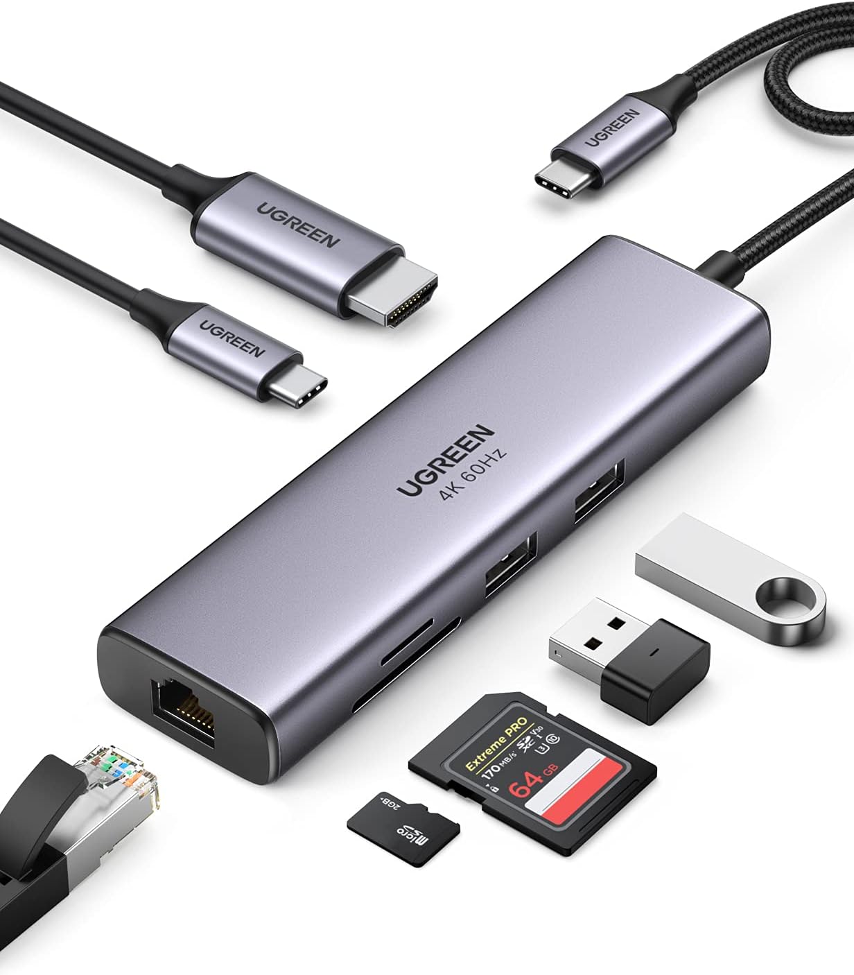 UGREEN Revodok 105 USB C Hub 5Gbps, USB C Adapter 4K HDMI, Multiportadapter