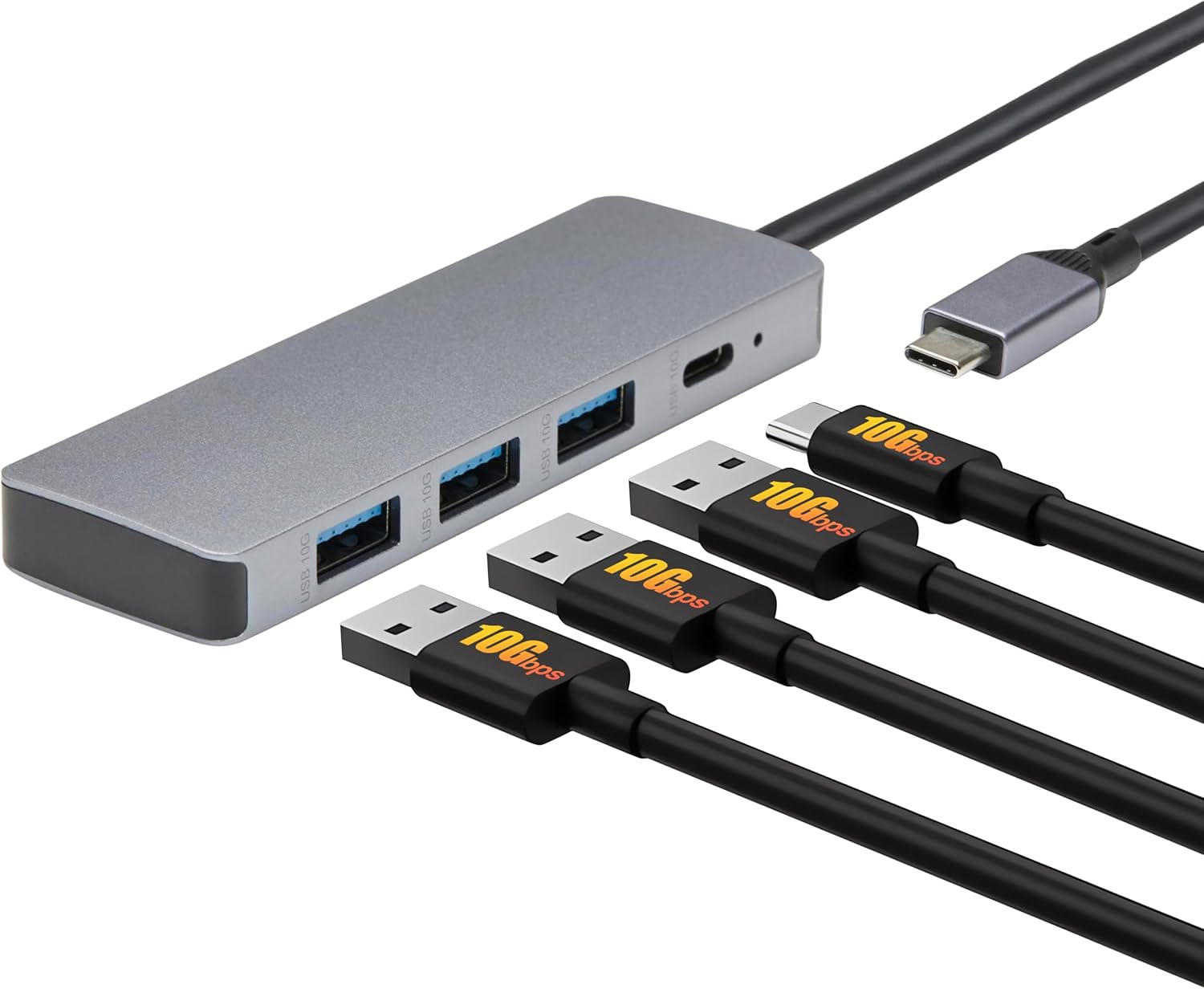 Amazon Basics USB-Hub-Dock für USB 3.2/3.1 2. Generation, 10 Gbit/s, USB-C auf 1 x USB-C / 3 x USB-A, geeignet für Windows/Mac, Silber, Schwarz