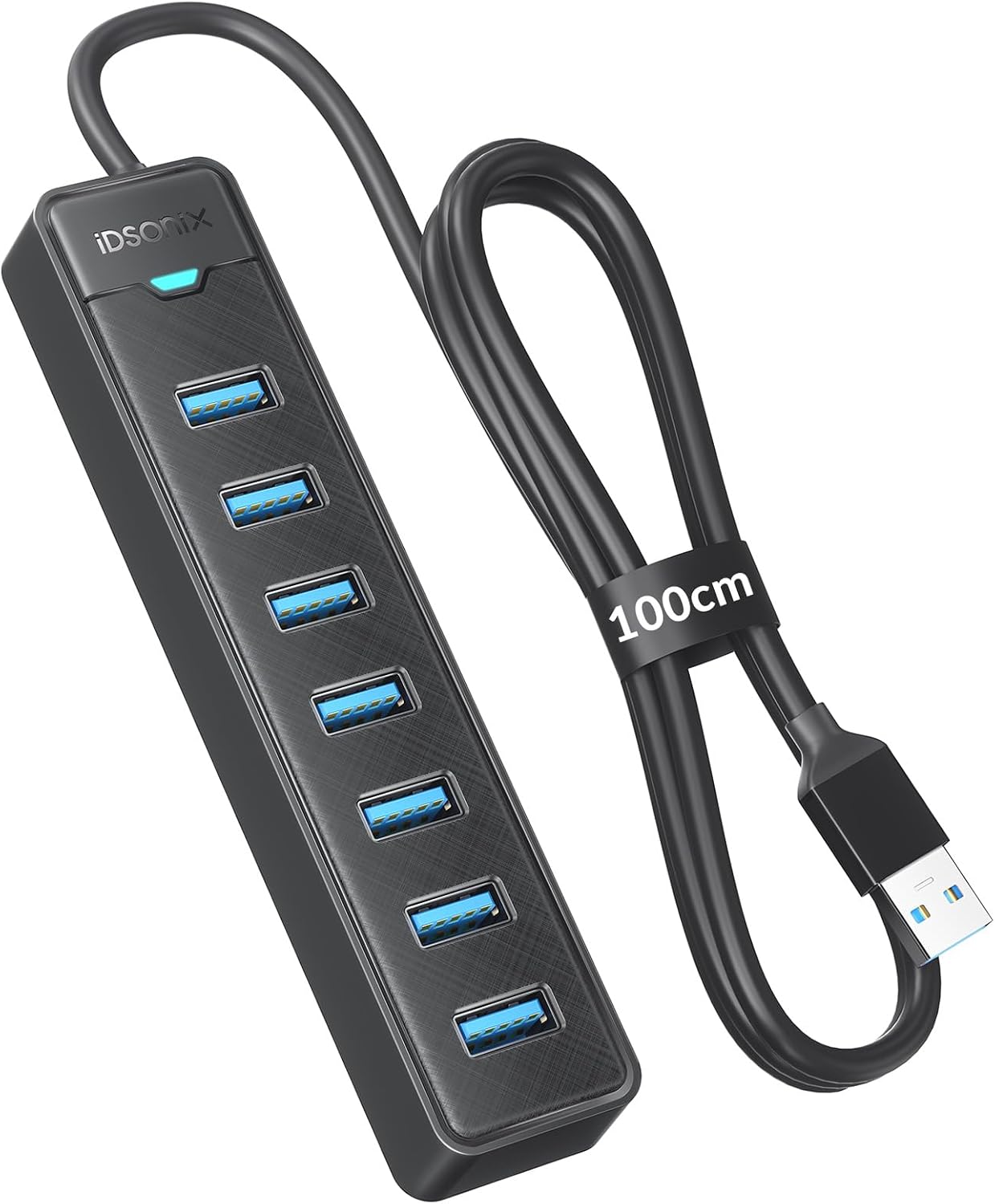 iDsonix 7-Port USB 3.0 Hub - USB Verteiler Multiport Adapter mit 100CM Kable, USB 3.0 5Gbps Data, 5V 3A Type-c Port, USB Hub Splitter für PC, Laptop, MacBook und mehr
