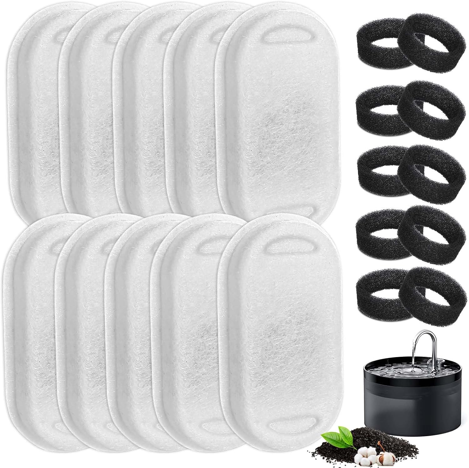 Katzenbrunnen Filter, 20 Stück Trinkbrunnen Für Katzen Filter, Ersatzfilter für 2L/3.2L/4L Edelstahl Trinkbrunnen Für Katzen, 10 Stück Kohlefilter Und 10 Stück Schaumfilter