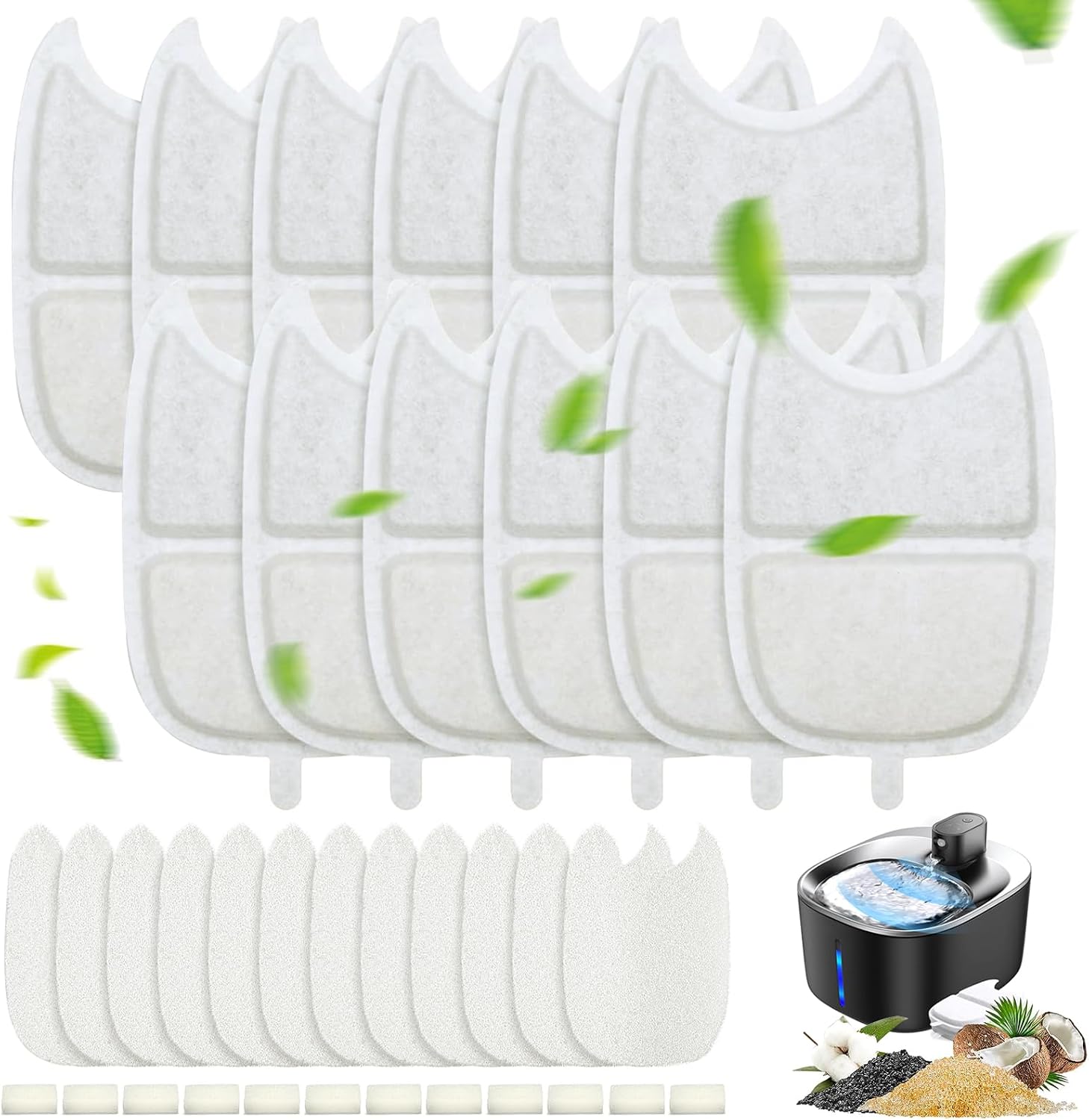 12 Set Katzenbrunnen Filter für 4L Trinkbrunnen,12 Stück Kohlefilter und 24 Stück Schaumstofffilter für 4L Katzenbrunnen Ersatzfilter mit Harz und Aktivkohle