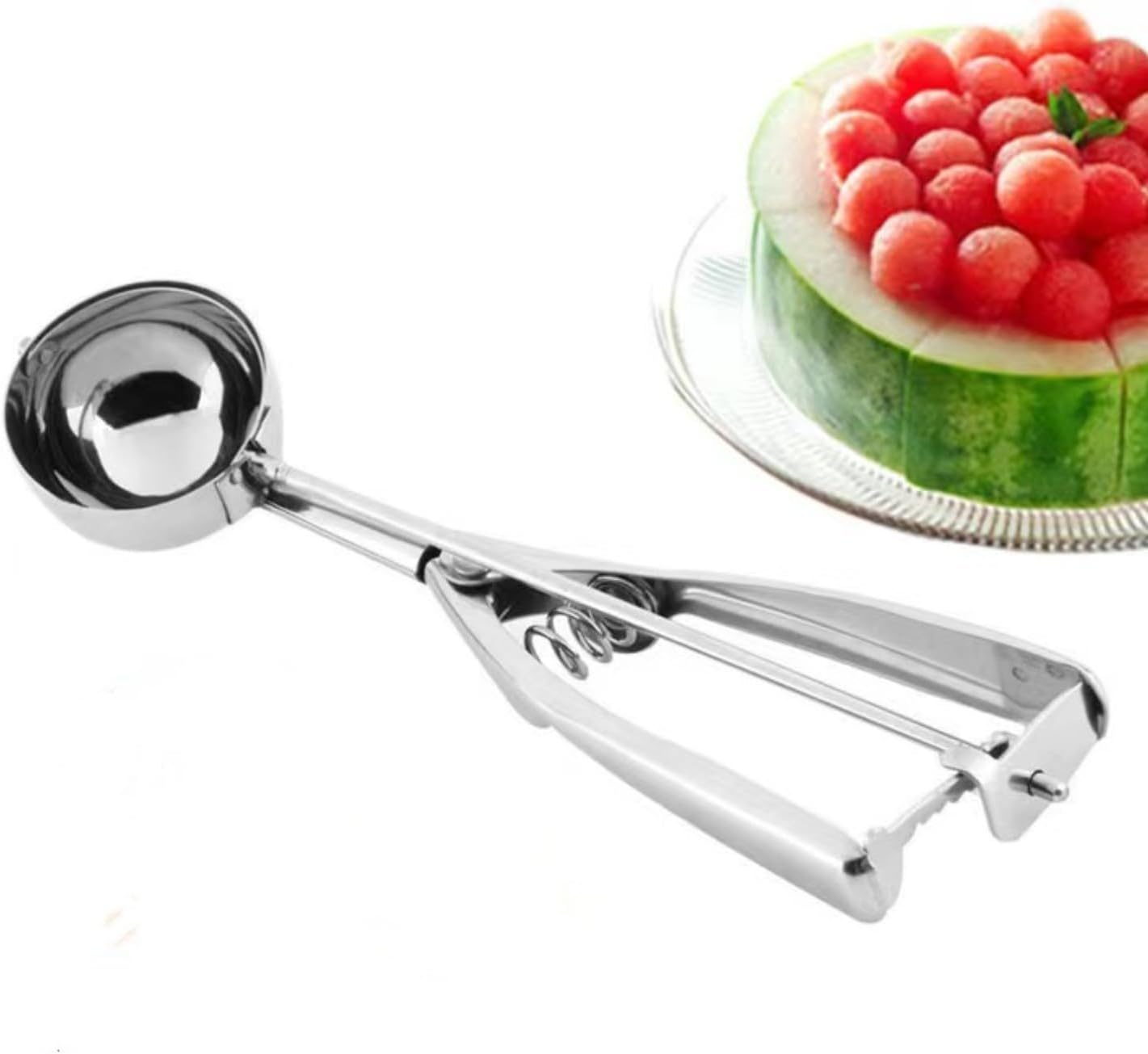 Eisportionierer Edelstahl, Eislöffel Portionierer mit Auswerfer für EIS, Melonenkugeln, Keksteig Kuchen Teig, 4cm, Silber, Edelstahl