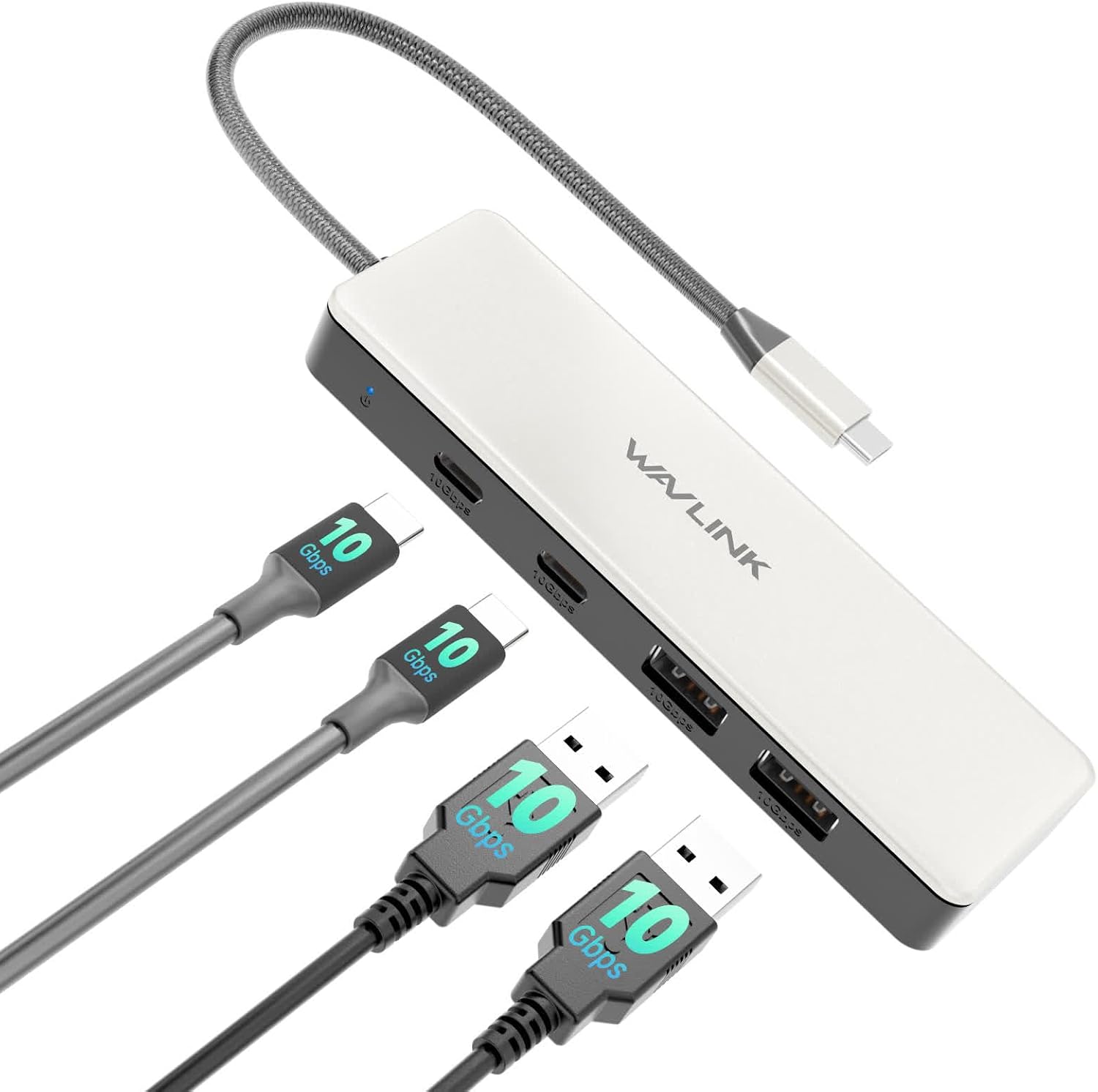 WAVLINK USB C Hub, 10Gbps USB C Hub, 2 USB-C&A 3.2 Anschlüsse, Kompatibel für iMac/MacBook/Chromebook/Dell/HP/Lenovo (unterstützt Nicht das Aufladen/Erweitern des Monitors)