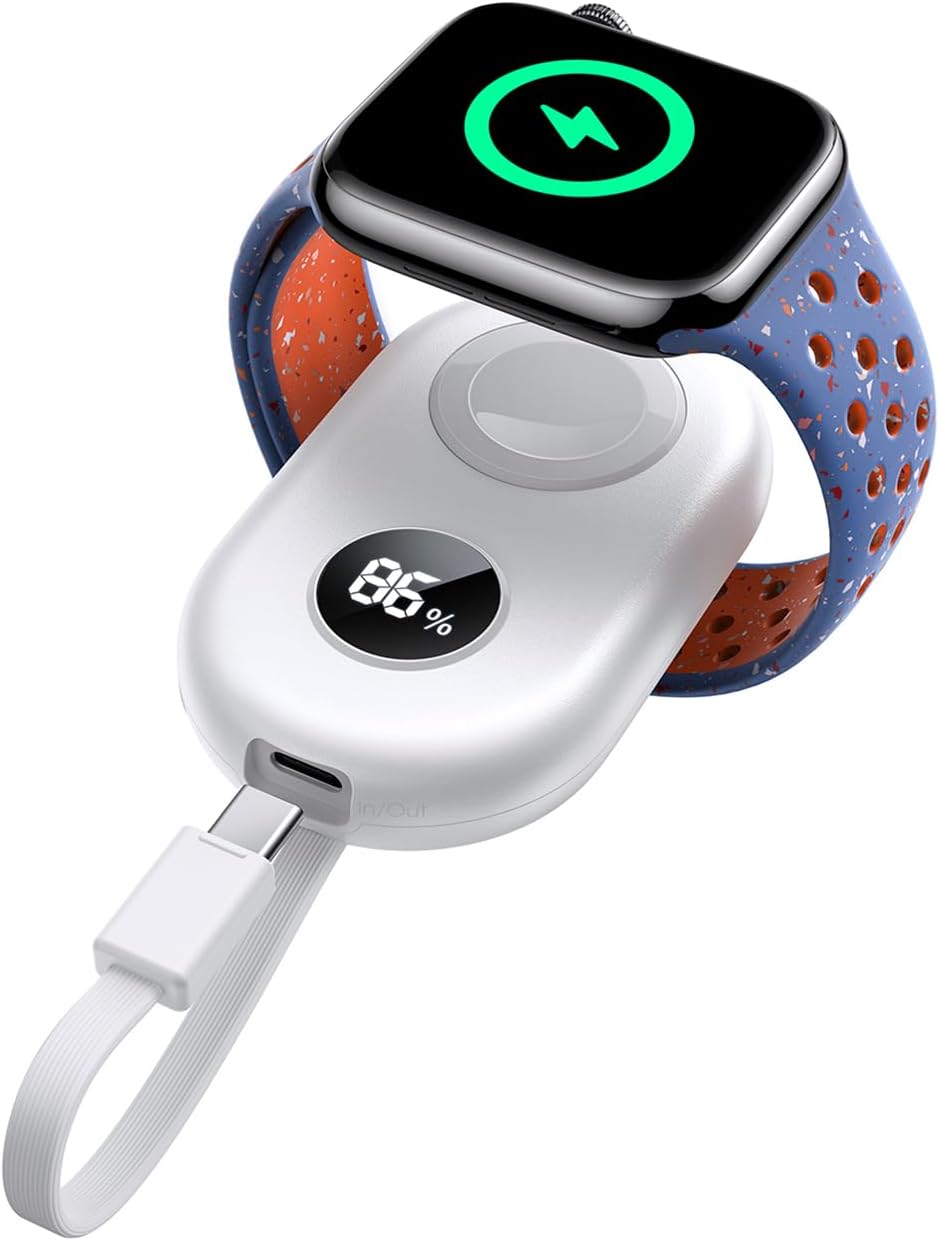 JOYROOM 2500mAh Powerbank für Apple Watch 11 mit USB C Ladekabel, [LED-Display] Magnetisch Kabellos Tragbares Ladegerät kompatibel mit Apple Watch 11/10/9/8/7/6/5/4/3/2/1/SE3/SE2/Ultra3/Ultra 2