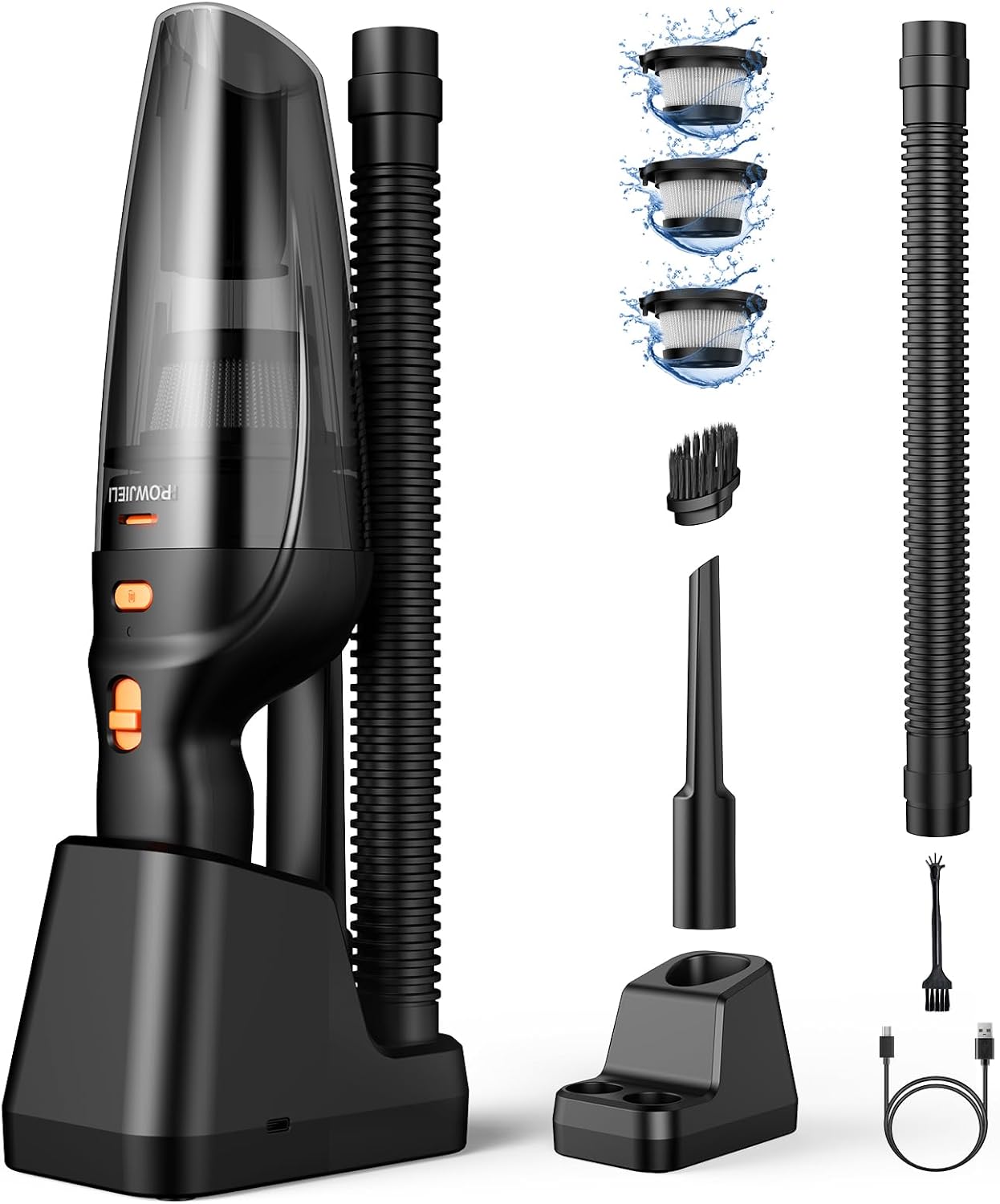 Handstaubsauger,12000Pa Handstaubsauger Akku mit Ladestation,Auto Staubsauger Kabellos mit 3 Waschbar HEPA-Filter,Nass&Trocken Beutellos Staubsauger Stark für Haus, Büro, Auto, Tierhaare