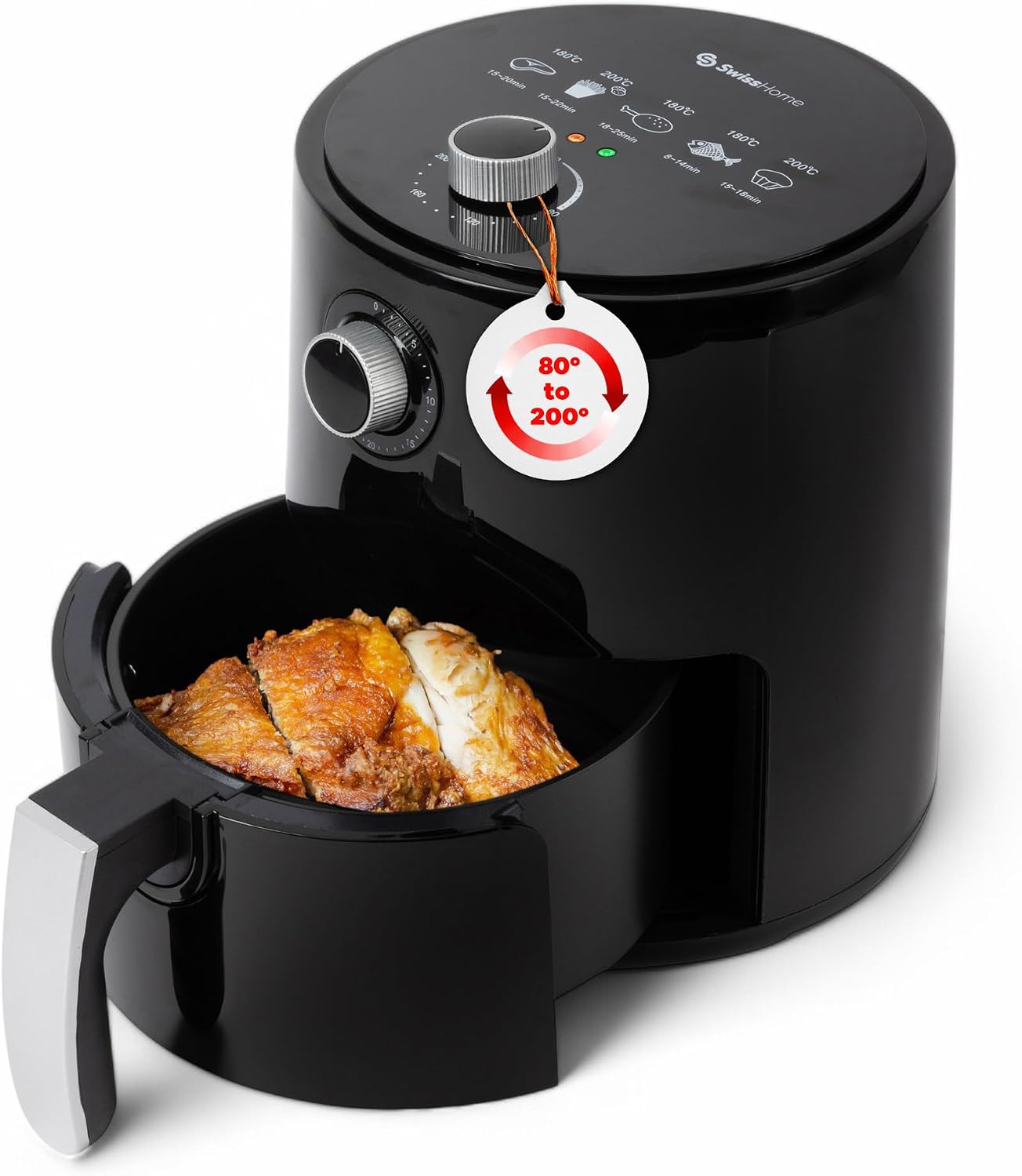 Z SwissHome PETIT - Heißluftfritteuse 2.5L 1200W - Temperatur 80-200°C - Timer 30 Min - Herausnehmbarer Korb - Fritteuse ohne Öl - Überhitzungsschutz - Anti-Rutsch-Griff