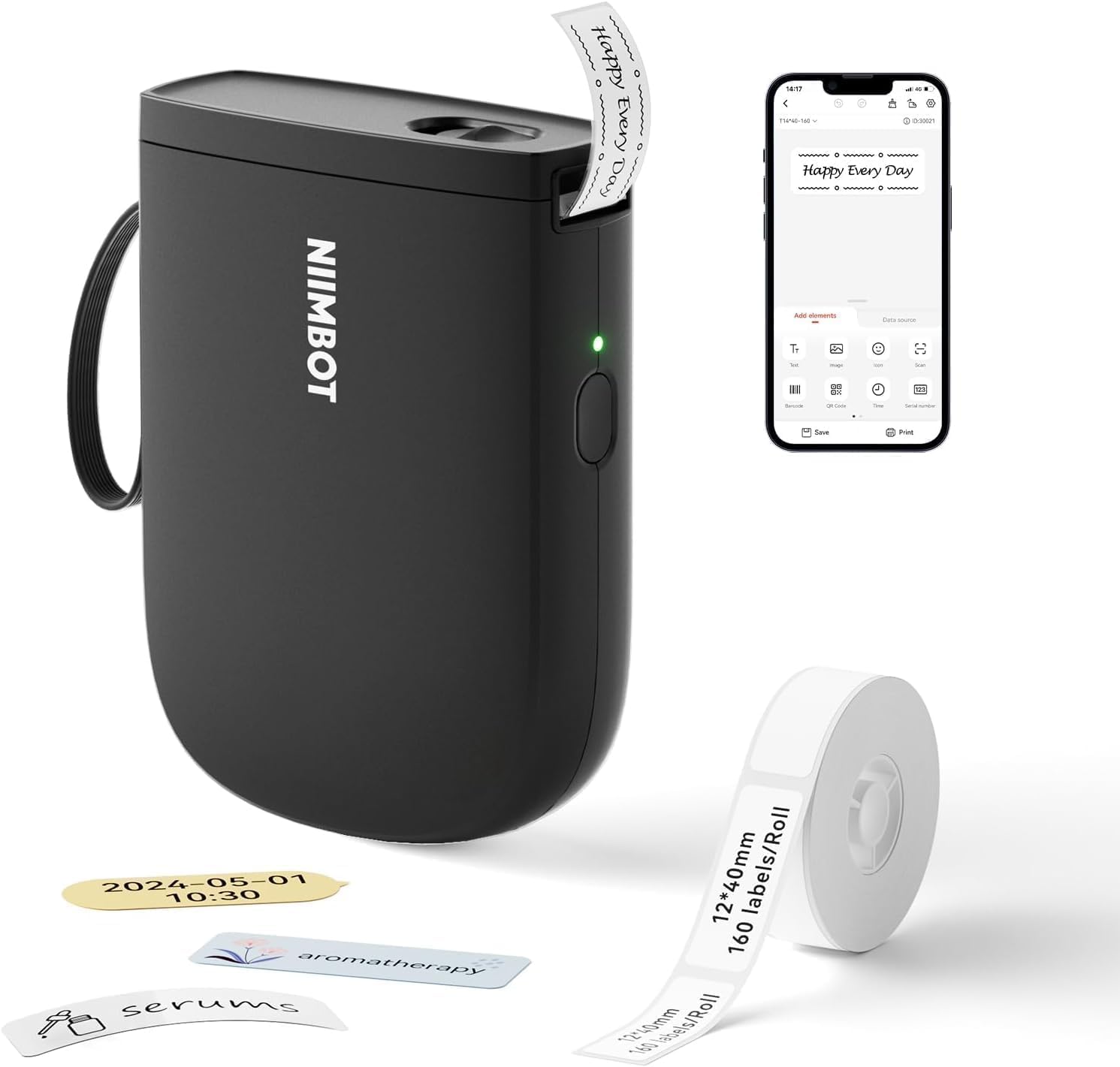 NIIMBOT D11 Upgrade Etikettendrucker, Namensetikettendrucker Bluetooth Etikettiergerät Beschriftungsgerät Selbstklebend Tragbares Label Printer, Schwarz