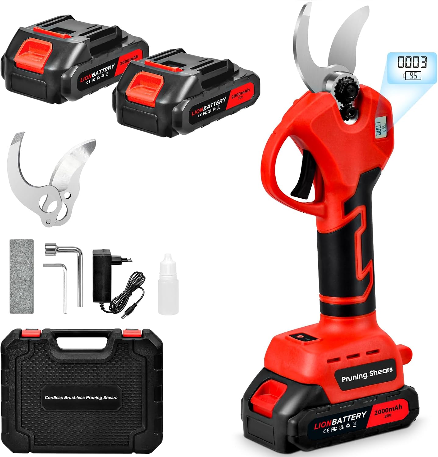 Akku-Astschere, 30MM Gartenschere mit 2 Akku 2000mAh, Bürstenloser Motor Elektrische Bypass Baumschere, LCD Anzeige, Akku Baumschere für Äste, Büsche und Stämme