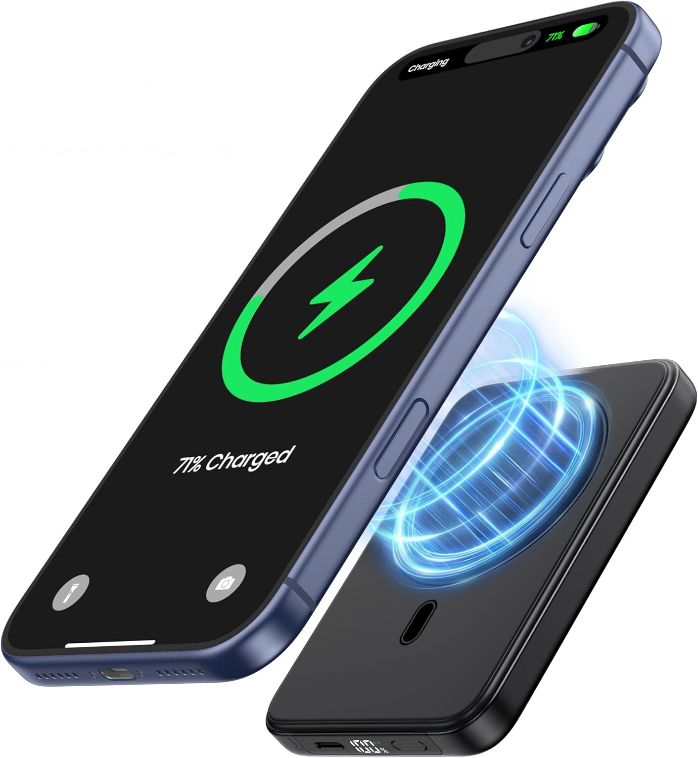A ADDTOP Magnetic Power Bank 10000mAh, 20W Schnelllade-iPhone-Ladegerät for Magnetisch UltraSlim Wireless Portable Charger with Type-C In&Out, LED Display Akku-Pack für iPhone 16/15/14/13/12