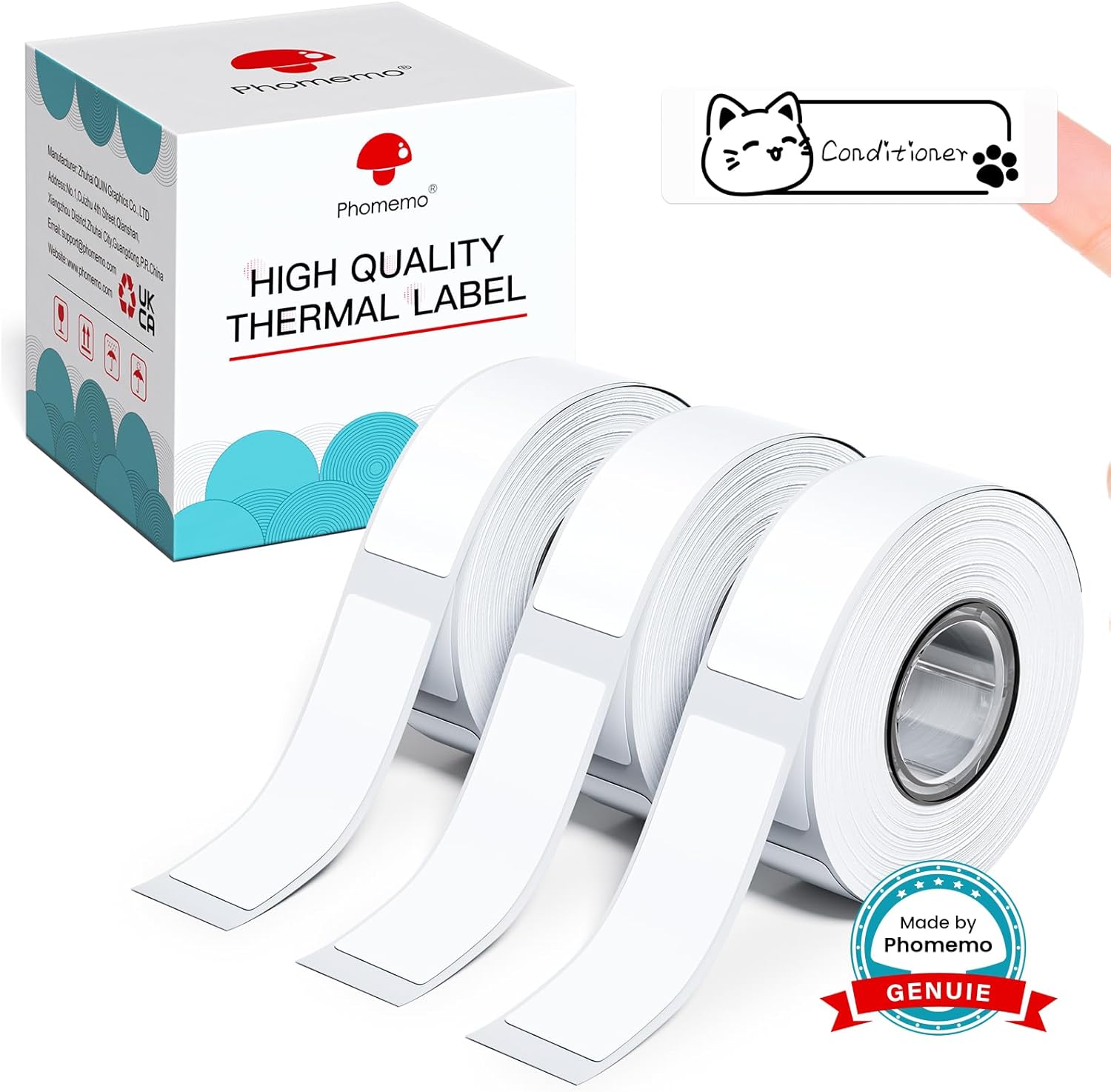 Phomemo D30 Etikettendrucker Band Schwarz auf Weiß Sticker Thermopapier Selbstklebendes Etikettenband, 12 x 40 mm (0.47 x 1.57 Inch) 160 Bänder/Rolle, 3-Rolle