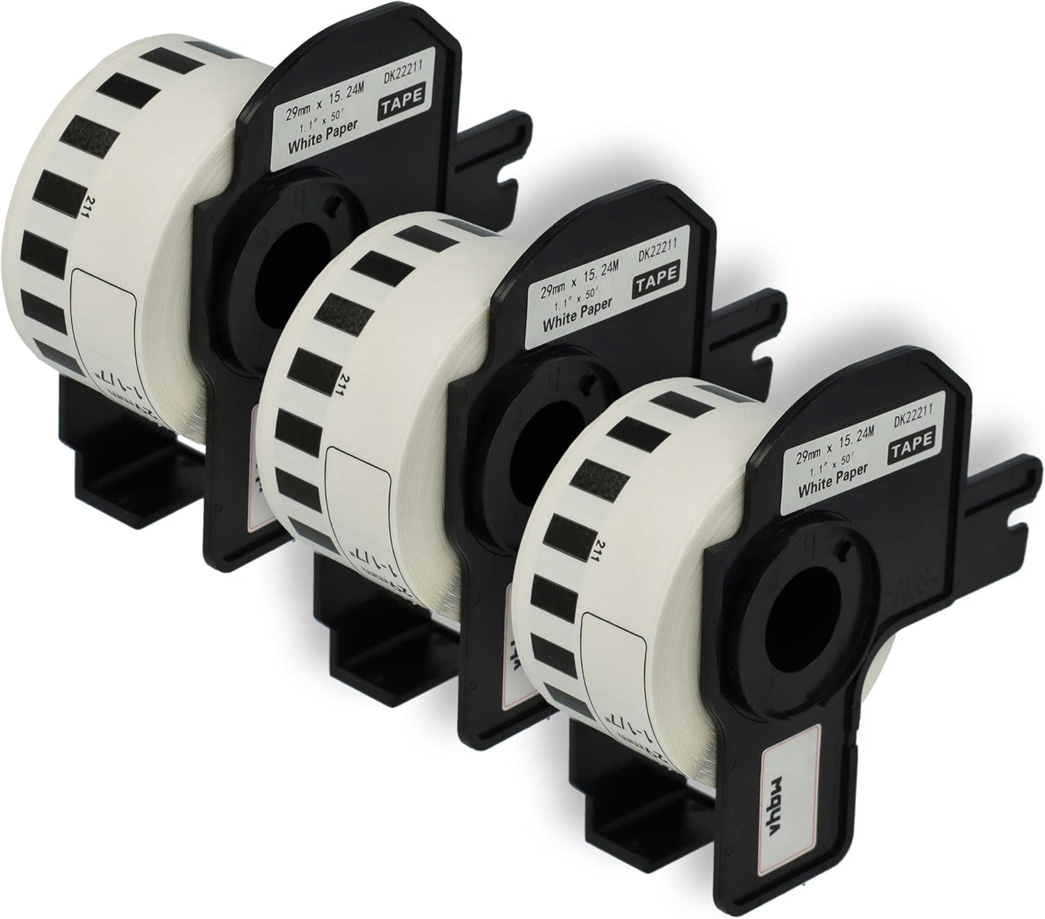 vhbw 3x Etiketten-Rolle mit Halter 29mm x 15,24m (1 Etikette) Ersatz für Brother DK-22211 für Etiketten-Drucker