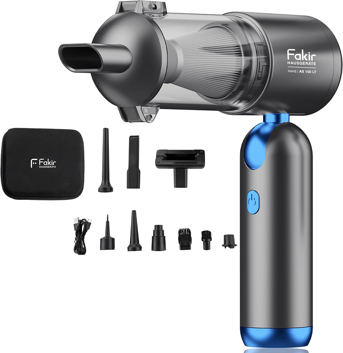 Fakir Trend AS 150 LT – 4in1 Akku Handstaubsauger Kabellos, 120 W BLDC-Motor, 17 kPa Saugleistung, EPA 12-Filtration, 35 Min. Laufzeit, 180° Klappbar, 0,46 kg, Anthrazit/Blau