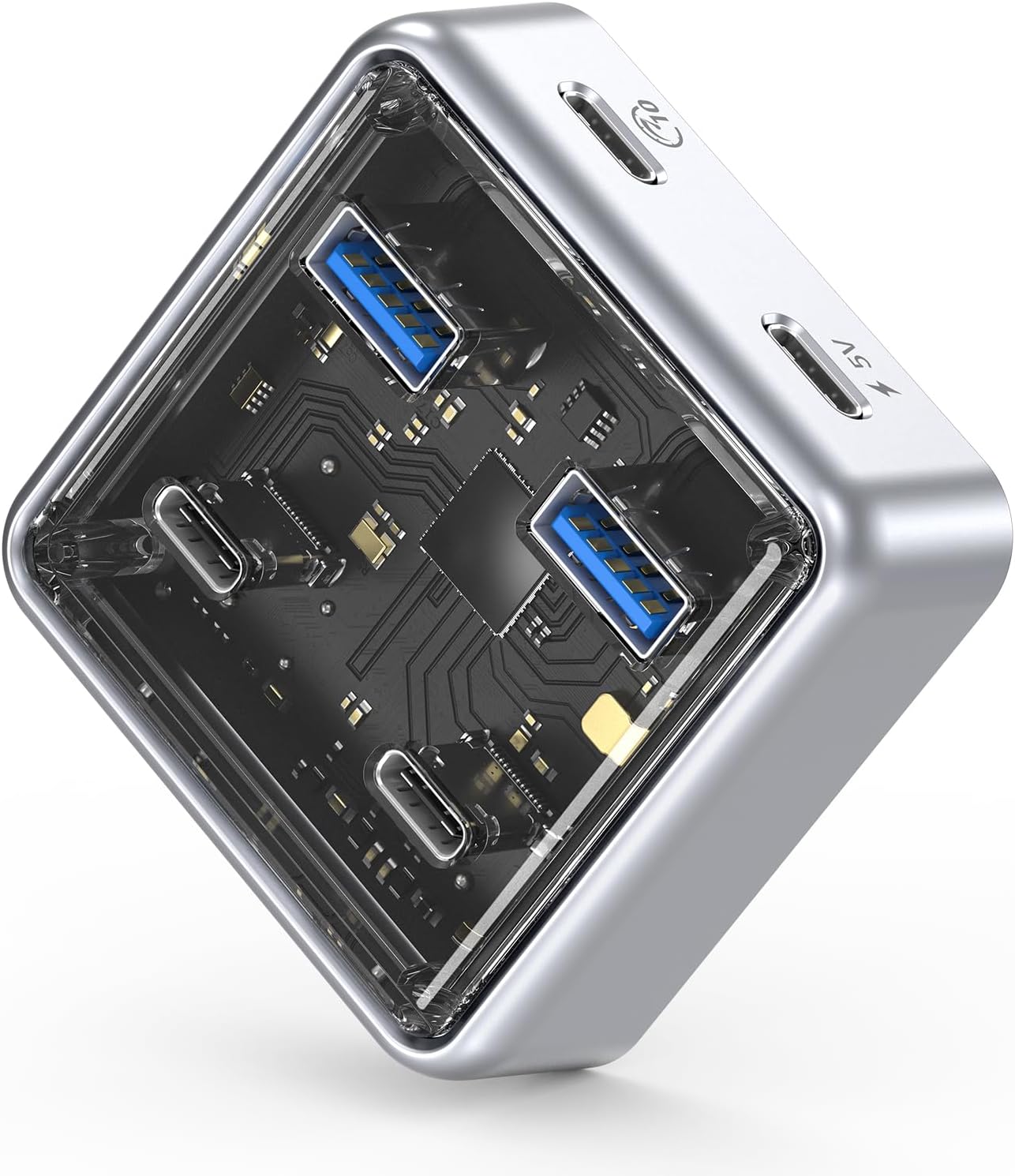 ORICO USB Hub 3.2, 4 Port USB 3.2 Gen2 Verteiler mit 2 Typ A/C Anschlüsse, 10Gbps Zinklegierung Multiport Adapter kompatibel mit MacBook, iMac, Surface Pro, XPS, und Festplatte
