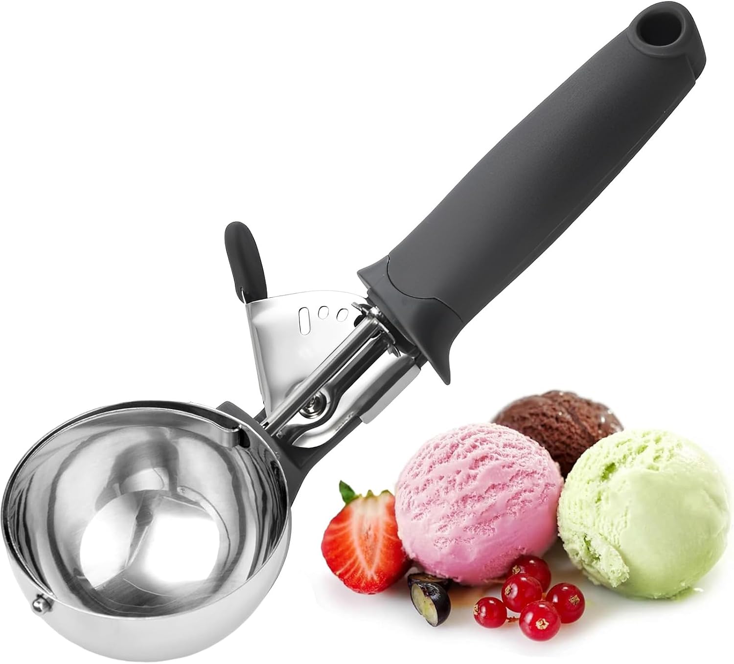 Gourmet Eisportionierer 21.5 Cm, Edelstahl Poliert Portionierer für Eiskugeln, Eisportionierer Edelstahl Mit Auslöser, für Eiscreme Melone Fleischbällchen Kuchen Teig Plätzchen Keksteig Reis