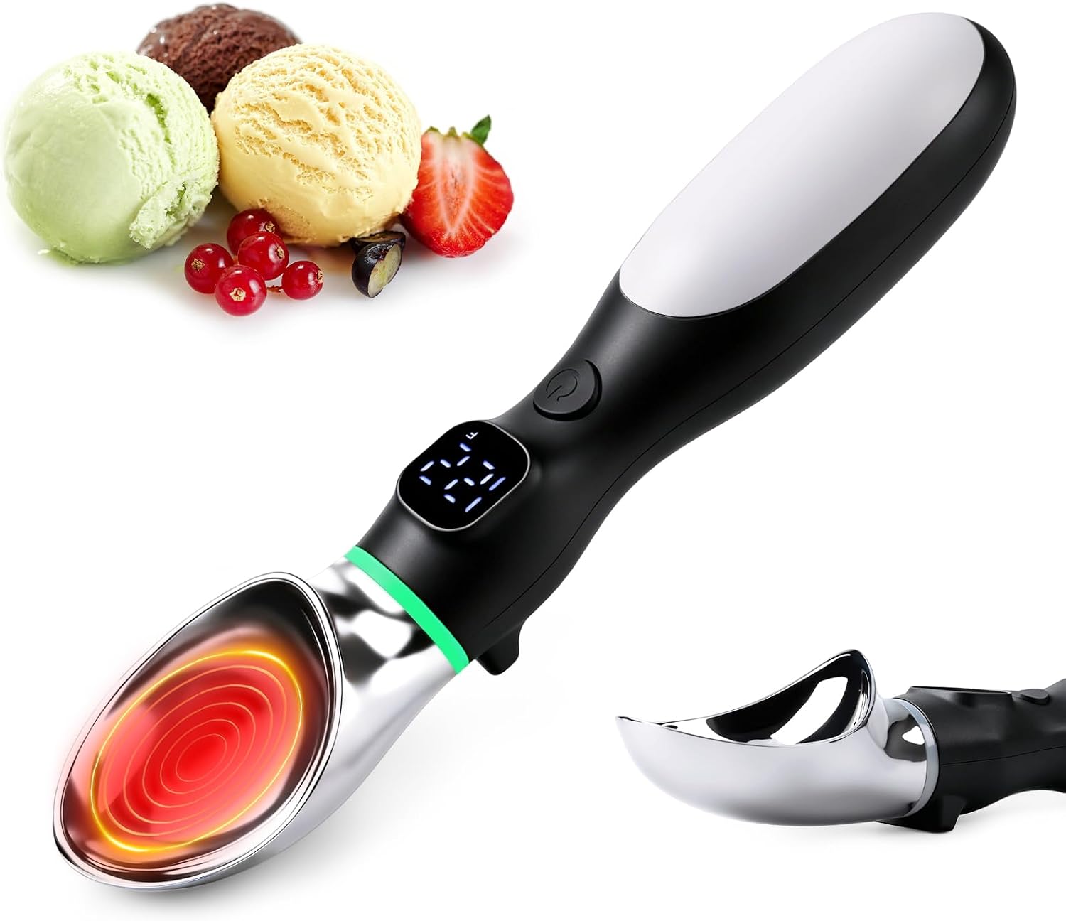 Beheizter Eisportionierer,Wiederaufladbarer Eisportionierer mit LED-Anzeige,Elektrischer Eis Portionierer mit Temperaturanzeige,3 Temperaturen50/60/70℃,4000mAh Kapazität,IP67 Wasserdicht,Verbrühschutz