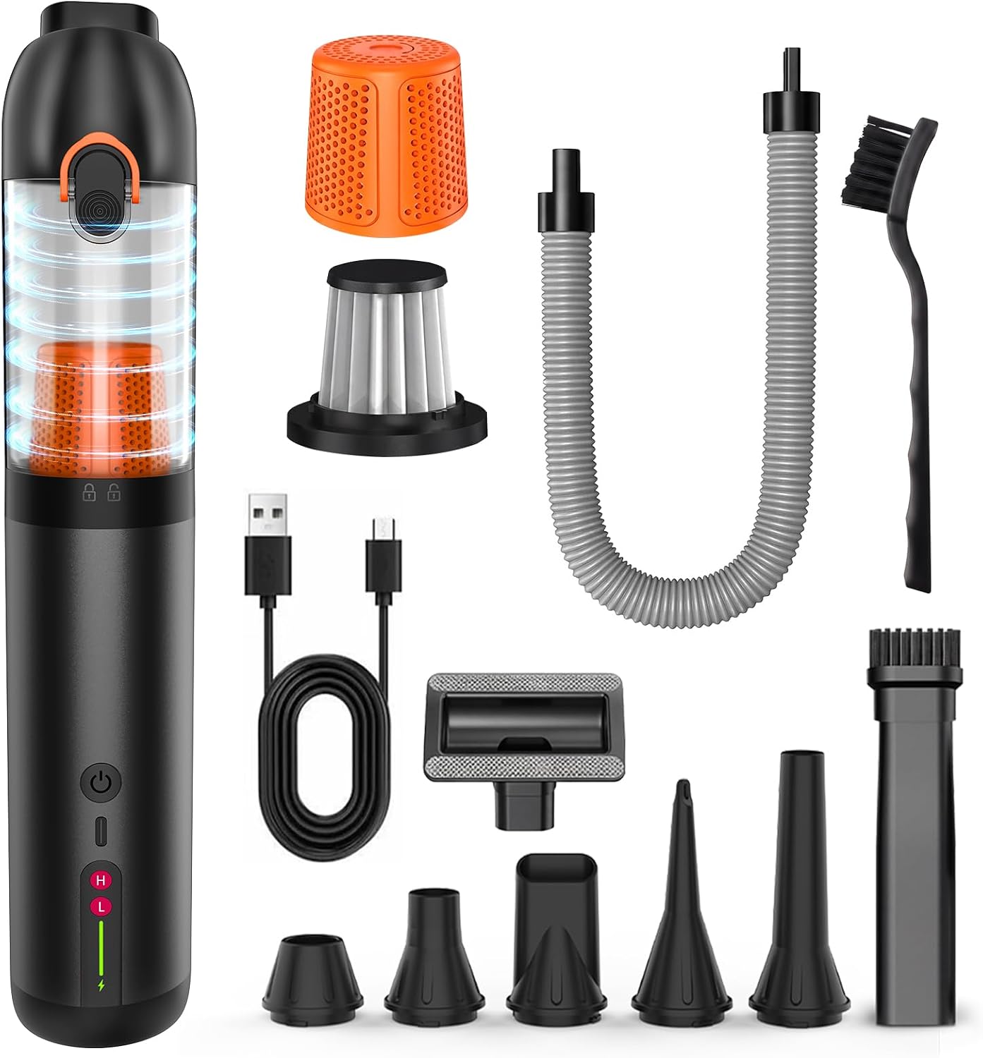 Handstaubsauger Akku 4-in-1, Mini Autostaubsauger Stark mit 20000 PA Saugkraft und 2 Saugstufen, USB-C Aufladbar Handstaubsauger Kabellos für Auto, Bürotische, Tastaturen