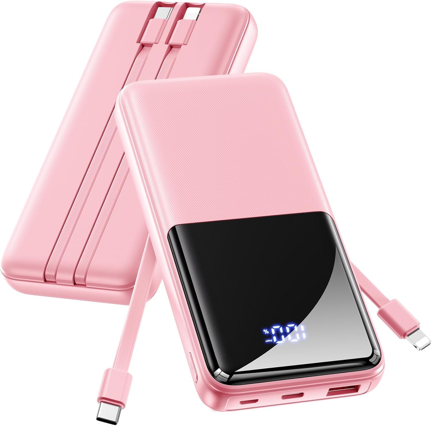Power Bank Schnellladung, 15000mAh Tragbares Ladegerät, Pfirsichrosa