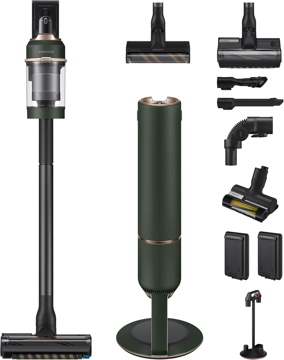 Samsung Bespoke Jet Complete Extra VS20A95943N/WA, Akku-Handstaubsauger Inklusive Clean Station, Kabellos, Beutellos, maximal 210 W, wechselbarer 25.2V Li-Ion Akku, 0.5 Liter, Woody Green