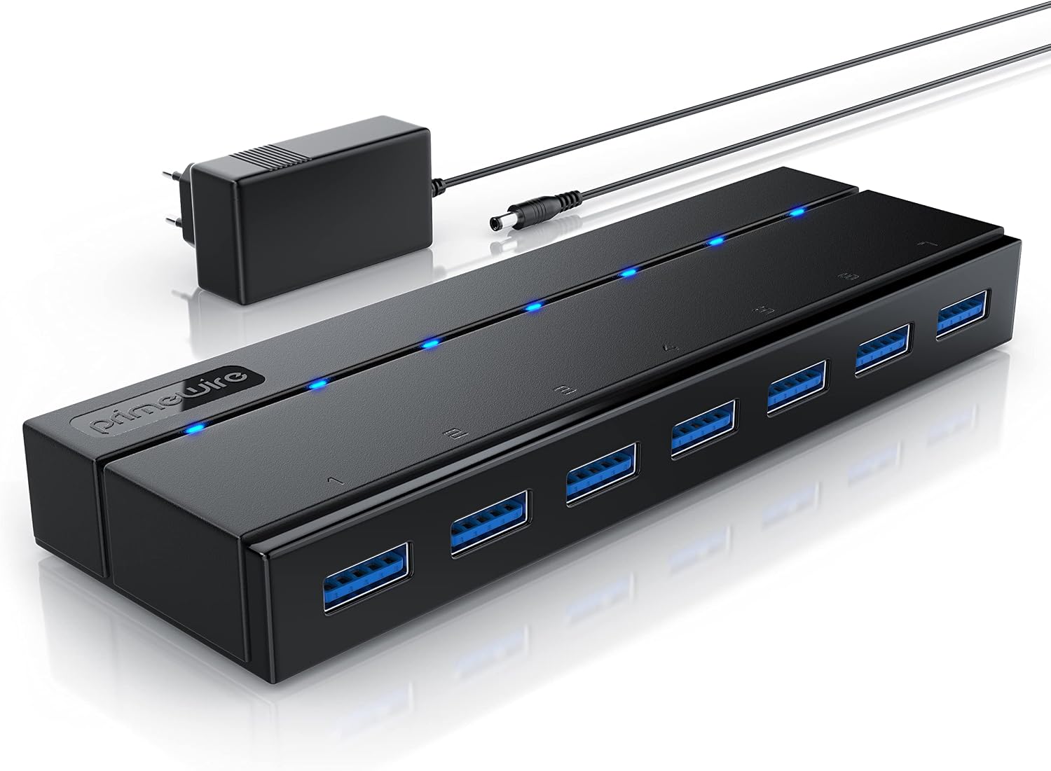 CSL - USB Hub 3.2 Gen1 mit Netzteil aktiv - aktiver 7 Port Verteiler - inkl. 1x 12V 3A DC-Hohlsteckernetzteil - für PC Notebook Laptop PS4 Tablet MacBook - Super Speed bis zu 5 Gbit s