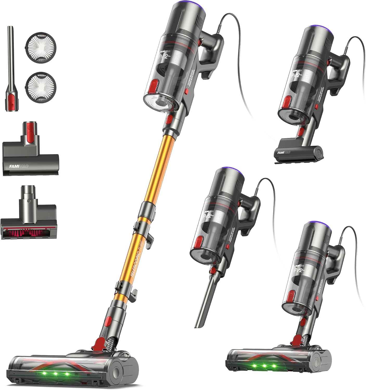 FAMIVAC FV2 Staubsauger mit Kabel,Staubsauger Beutellos mit Matratzenbürste