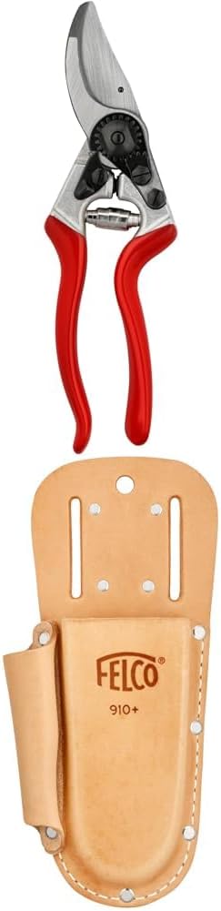 FELCO 8 Gartenschere mit Lederholster 910+ – Ergonomisches Set für präzise Schnitte im Garten oder Weinbau
