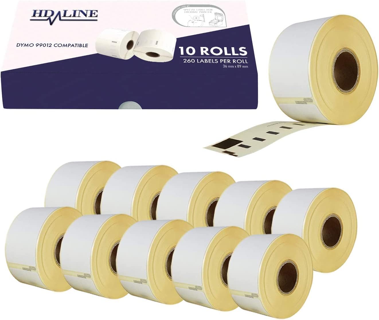 hd-line Dymo Etiketten für Labelwriter 99012-30 Rolle Pack Etiketten x 260 St. Je Rolle = 7800 Etikette, Selbstklebend, Kompatibel für Dymo Labelwriter & Seiko Etikettendrucker, 89 X 36 mm