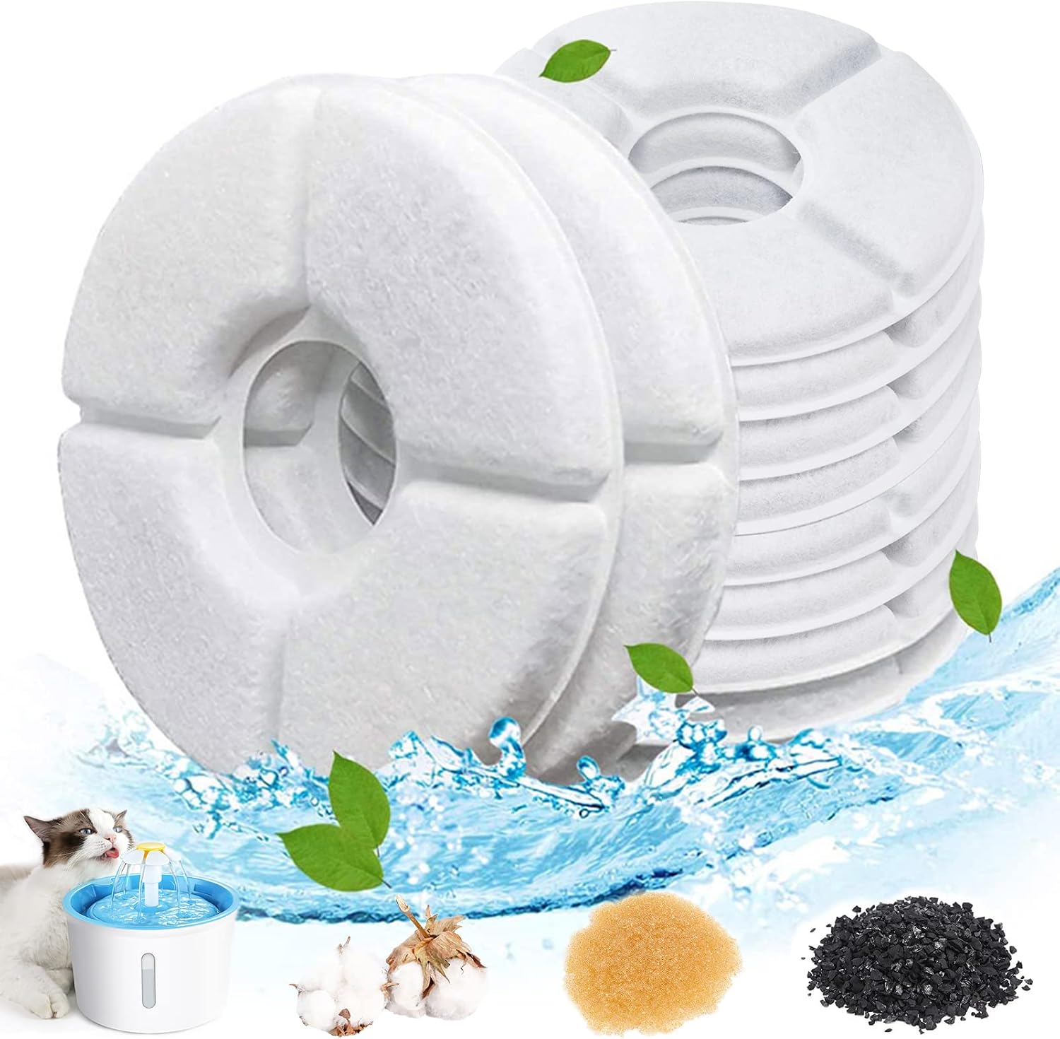Katzenbrunnen Filter[10 Stück],Trinkbrunnen für Katze,Filter Katzenbrunnen,Ersatzfilter Trinkbrunnen für Katzen und Hunde, Rund,Trinkbrunnen Filter für 2-2,5 L, Weiß