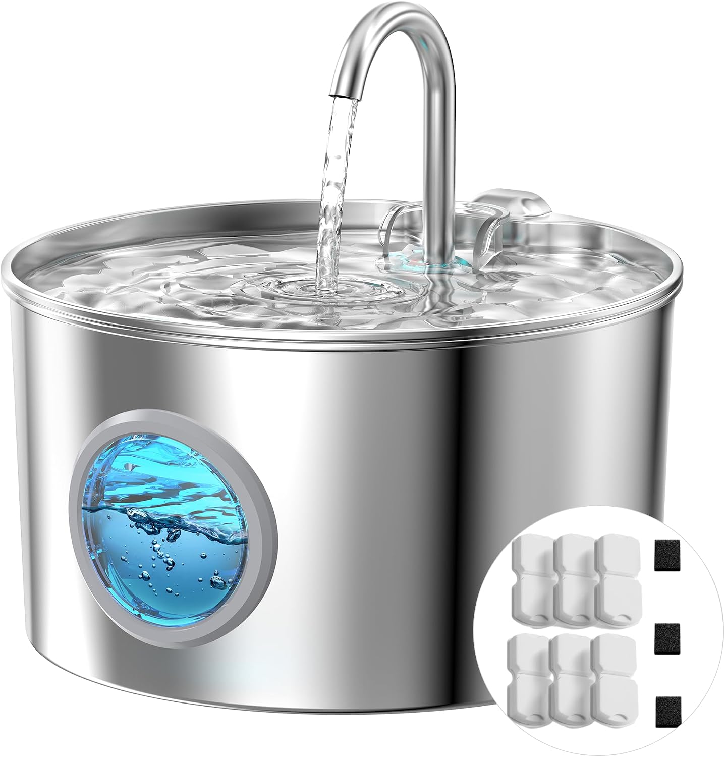 Katzenbrunnen Edelstahl Trinkbrunnen für Katze: Katzen Trinkbrunnen - Katzenbrunnen für Katzen Automatisch - 2.2L Wasserbrunnen für Hunde - mit 6 Kohlefilters + 3 Schwämmes