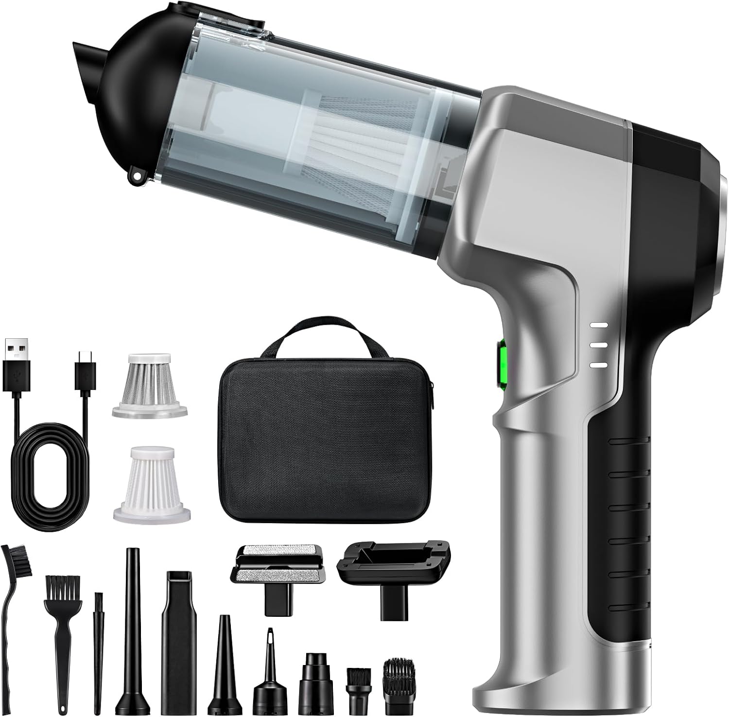 Handstaubsauger Akku 4-in-1,Auto Staubsauger Stark,25000PA 3-Gang 220000 U/min Handstaubsauger Kabellos,Elektrische Staubgebläse Druckluft für Auto Küche,PC,Sofa,Büro,Haus& Tierhaar Reinigung
