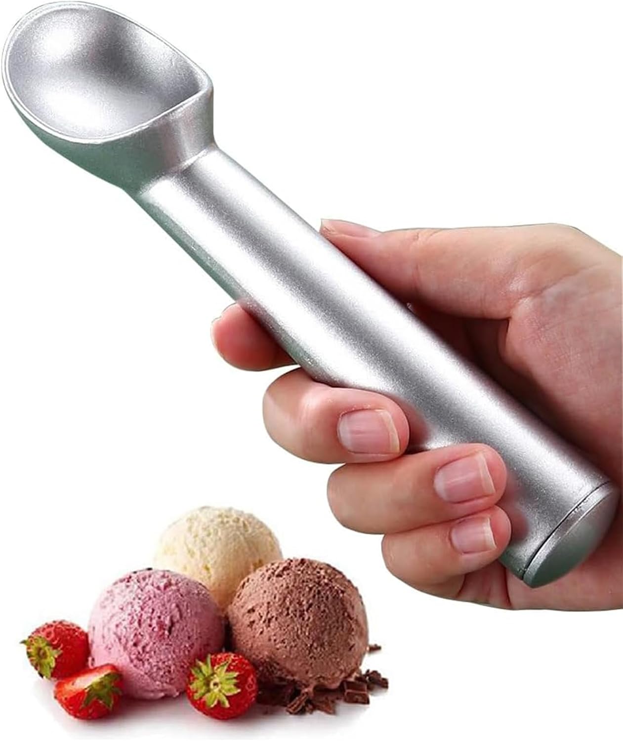 Eisportionierer Edelstahl - Premium Eislöffel für Perfekte Eiskugeln, Robuster Eiskugelportionierer Spülmaschinenfest, Ergonomischer Ice Cream Scoop für Hausgemachtes Eis & Sorbet, Silber