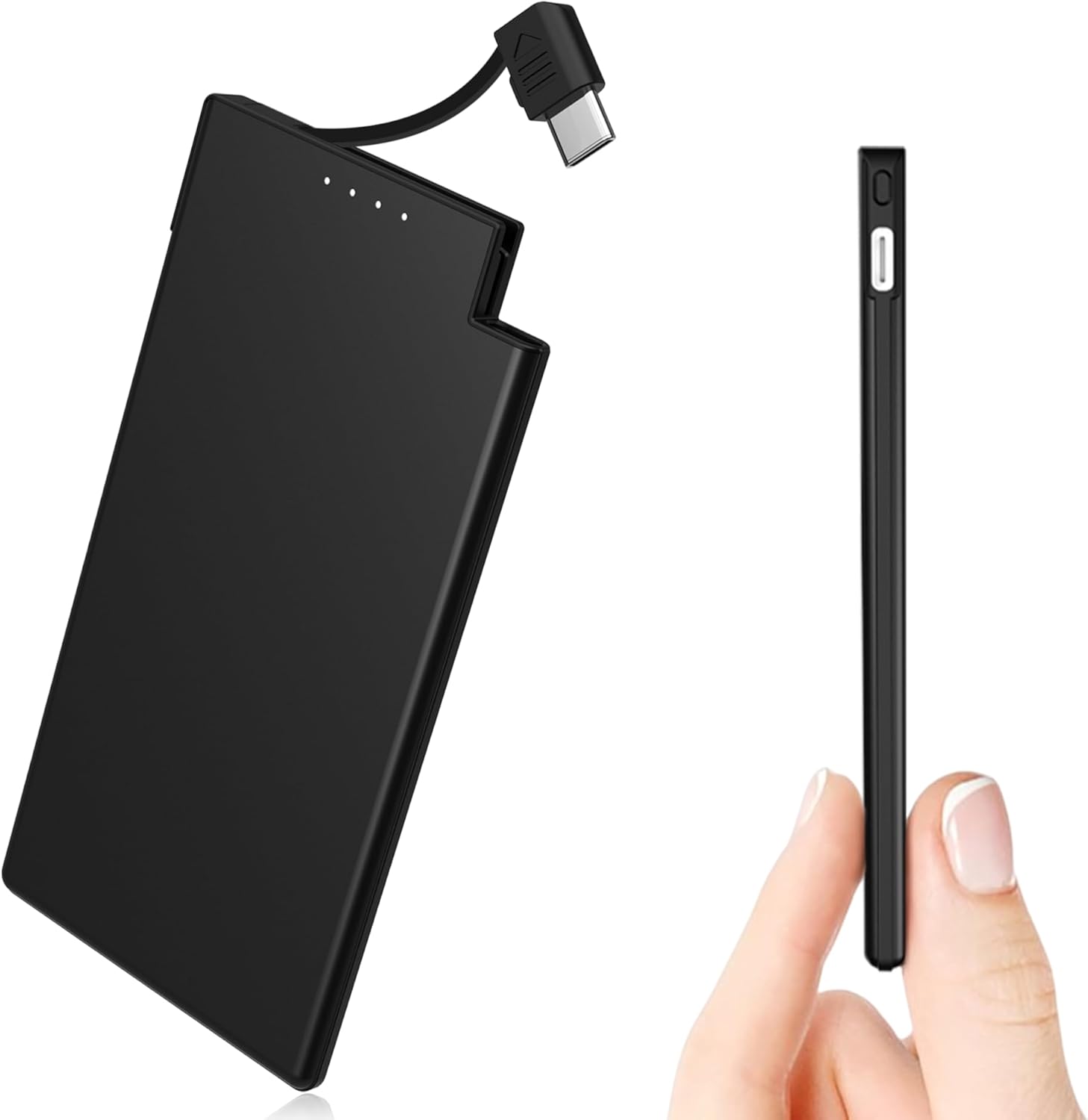 Auskang Powerbank USB C mit Kabel 0.68cm Ultra Slim Tragbares Ladegerät Ultra-dünn und leicht Externe Akku, Kompatibel mit iPhone 18/17/16/15 Serie, Samsung Galaxy S26/S25/S24, Xiaomi etc- Schwarz