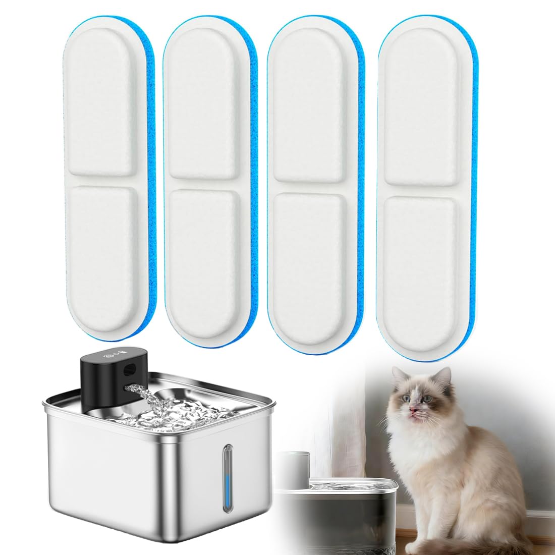 YAYNO 4 Stück Filter Katzenbrunnen Trinkbrunnen für Katze Filter Kompatibel mit Lesolph Katzenbrunnen Kabellos WF540, Mehrfachfilterung