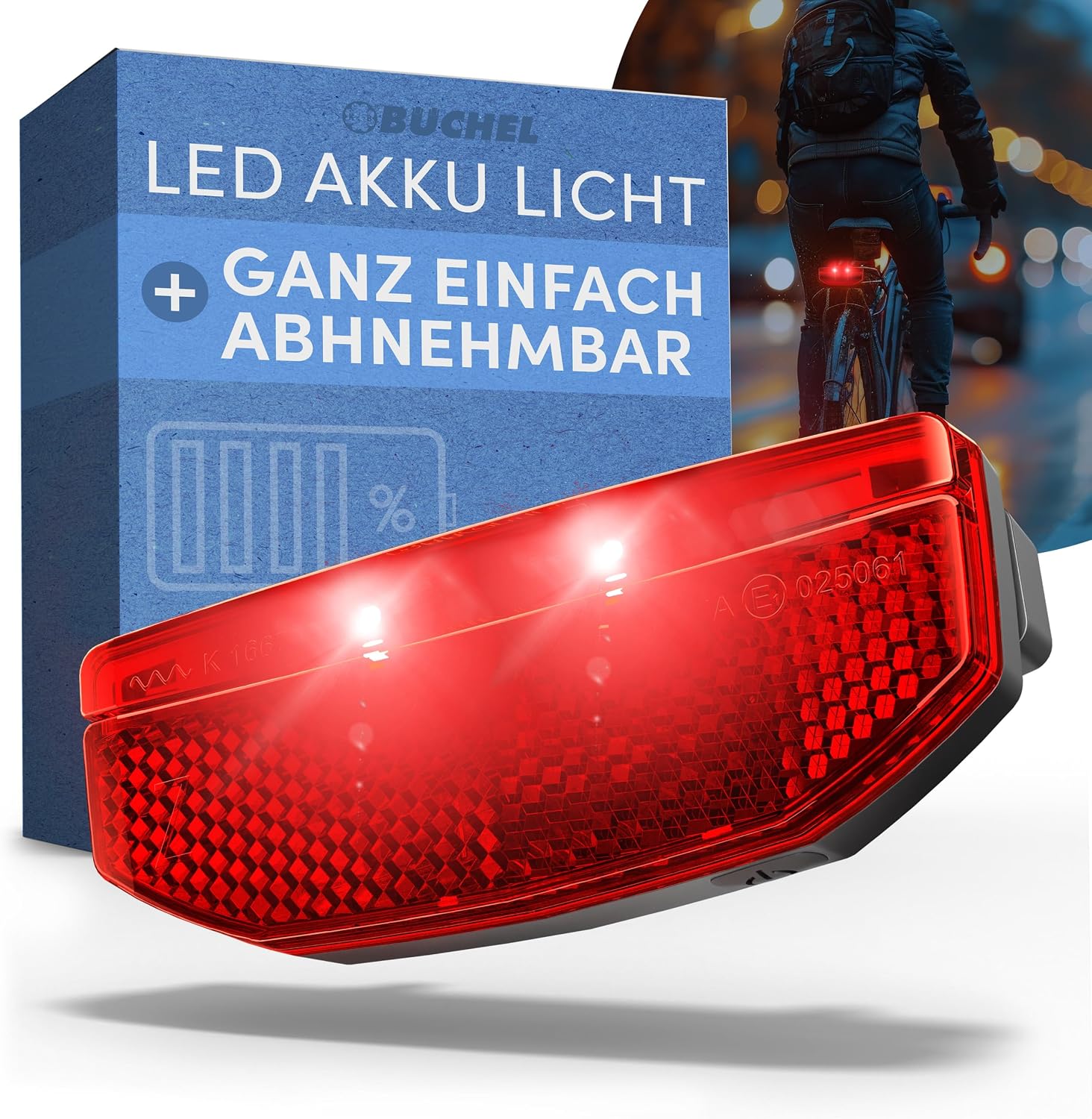 BÜCHEL Fahrrad Rücklicht LED für Gepäckträger - Made in Germany |Rücklicht Fahrrad per USB-C Wiederaufladbar |Werkzeuglose Montage |Fahrradrücklicht ist StVZO zugelassen & IPX5 Strahlwasserfest