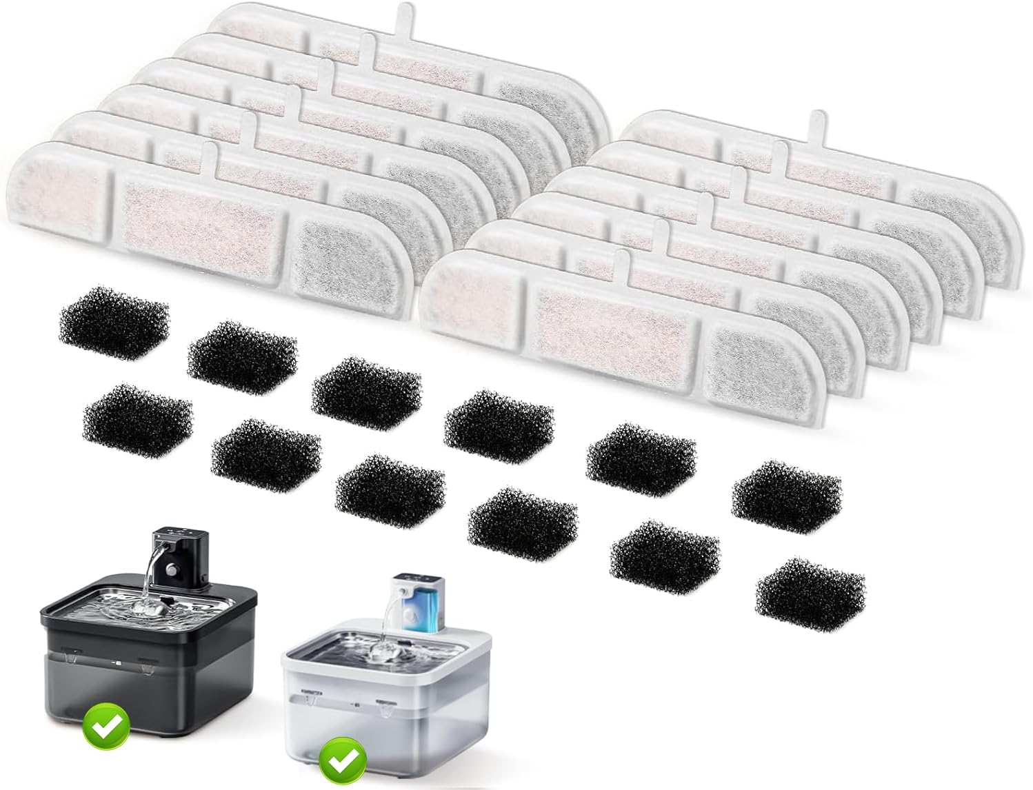 Katzenbrunnen Filter, 12 Stück Filter für Katzenbrunnen und 12 Stück Schwämme und Aktivkohle lonenaustauschharz kompatibel mit 2.5L DownyPaws Trinkbrunnen für Katze Kabellos (DPWFP6)