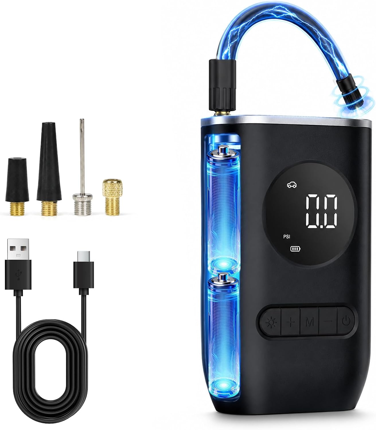 150PSI Elektrische Luftpumpe mit Autostop - EPERSU Akku Kompressor Tragbar, Präzise Druckvoreinstellung Fahrradpumpe für Auto, Motorrad, E-Bike, E-Scooter & Bälle, LCD-Display, USB-C