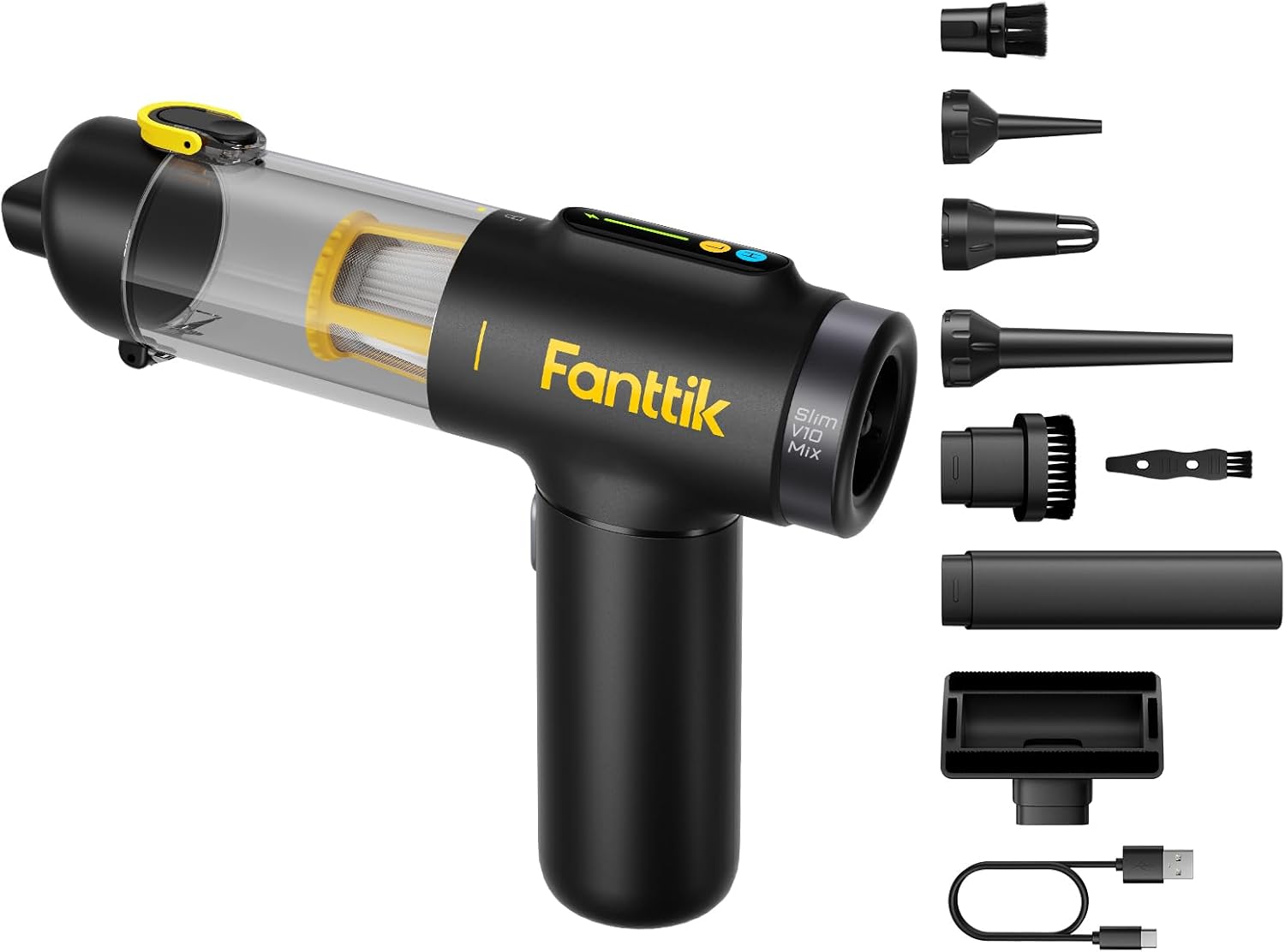 Fanttik Slim V10 Mix Kabelloser Auto-Staubsauger, 4-in-1 Handstaubgebläse, Smart-LED-Farbdisplay, 16 kPa Starke Saugleistung, tragbarer Mini-Staubsauger für Auto, Büro & Tastaturen