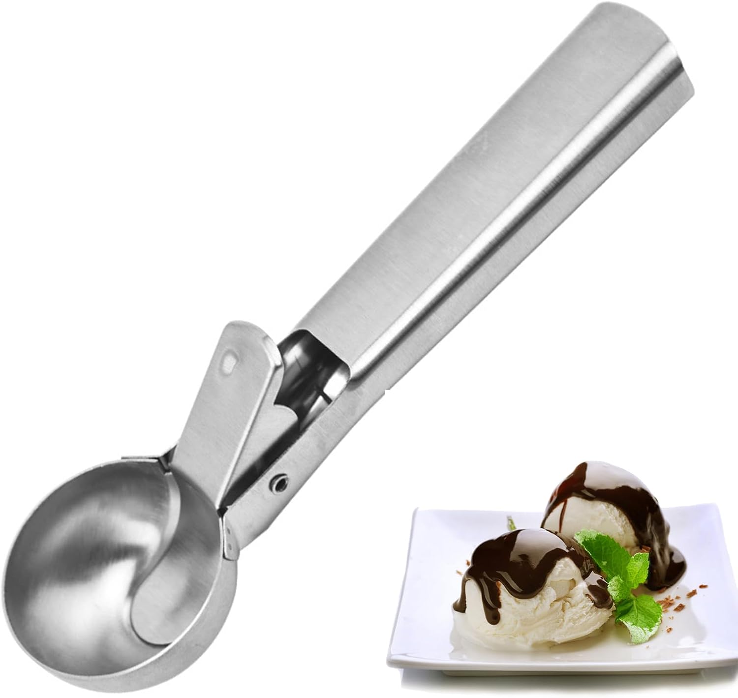 Eisportionierer,Eisportionierer Edelstahl,Gourmet Eisportionierers18.2 cm,Eisportionierers Eislöffel Portionierer,Langlebiges Design,Leicht zu reinigen,für Gelato,Keksteig,Sorbet,Silber