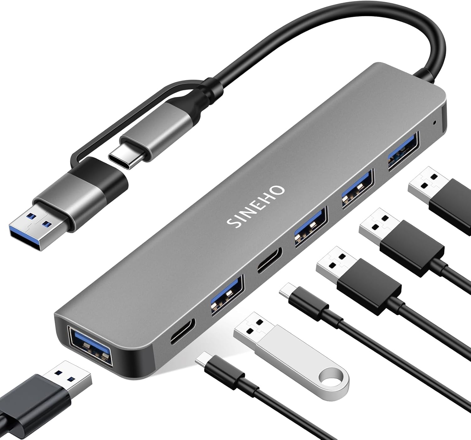 7-in-1 USB Hub mit USB-C/USB-A Doppelanschluss