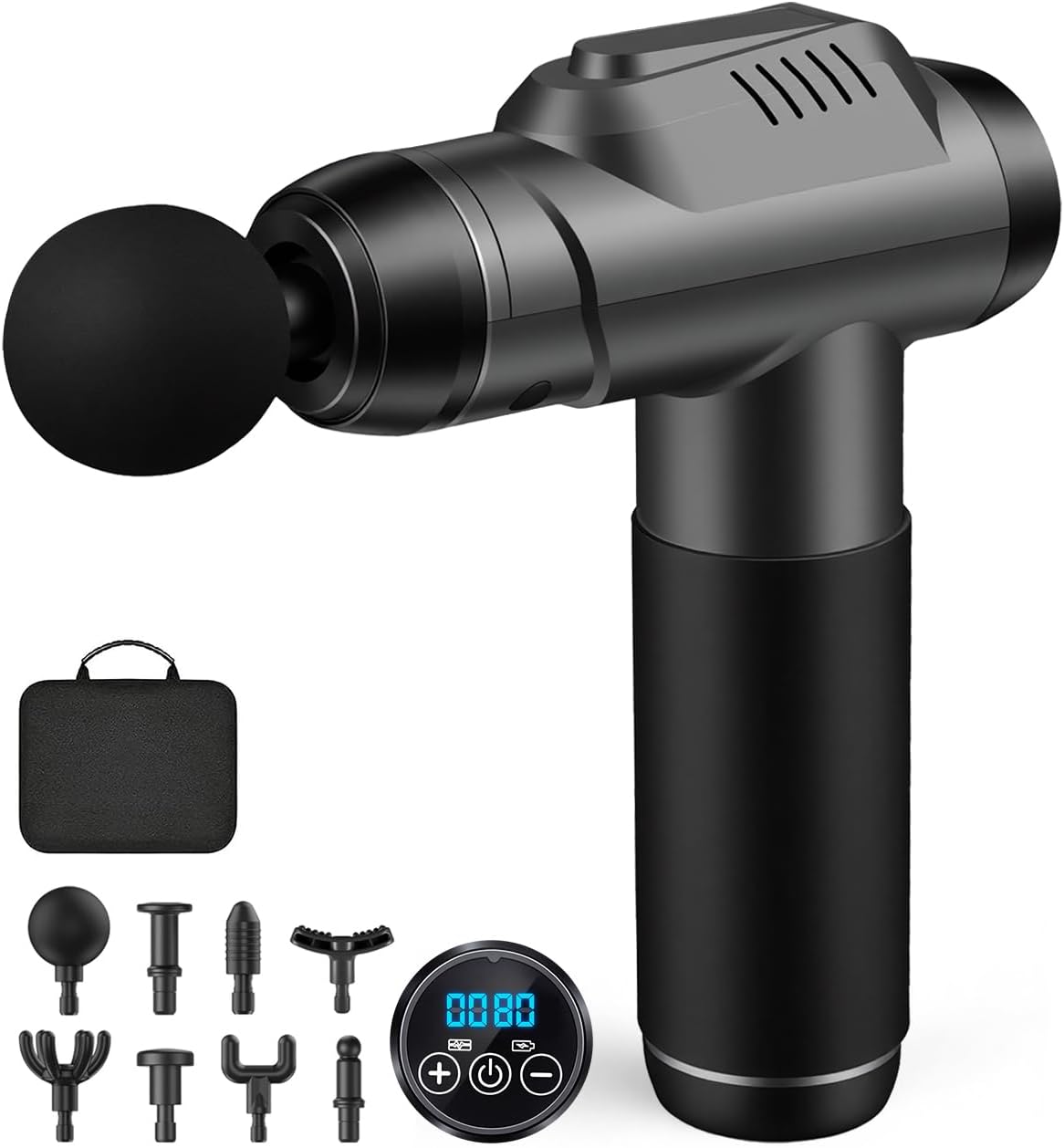 Massagepistole Massage Gun, Muskel Percussion Massagegerät mit 99 Geschwindigkeiten & 8 Massageköpfen, bis zu 9800U/min, 14 mm Amplitude, LED Touchscreen, 35 dB Massage Gun für Nacken Rücken