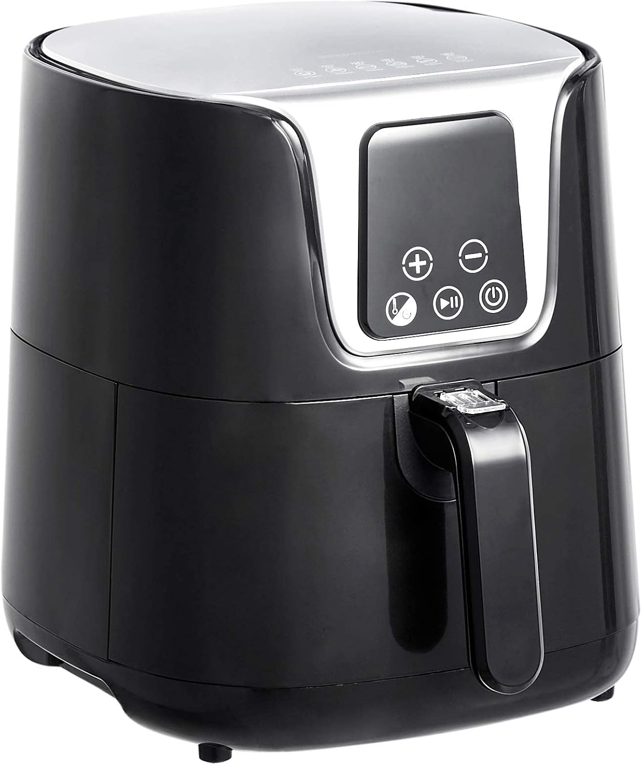 Amazon Basics 4,2-Liter-Heißluftfritteuse mit Sichtfenster, 8 voreingestellte Menüs, 60°C–200°C, 1500W, Air Fryer für 2–4 Personen, Schwarz