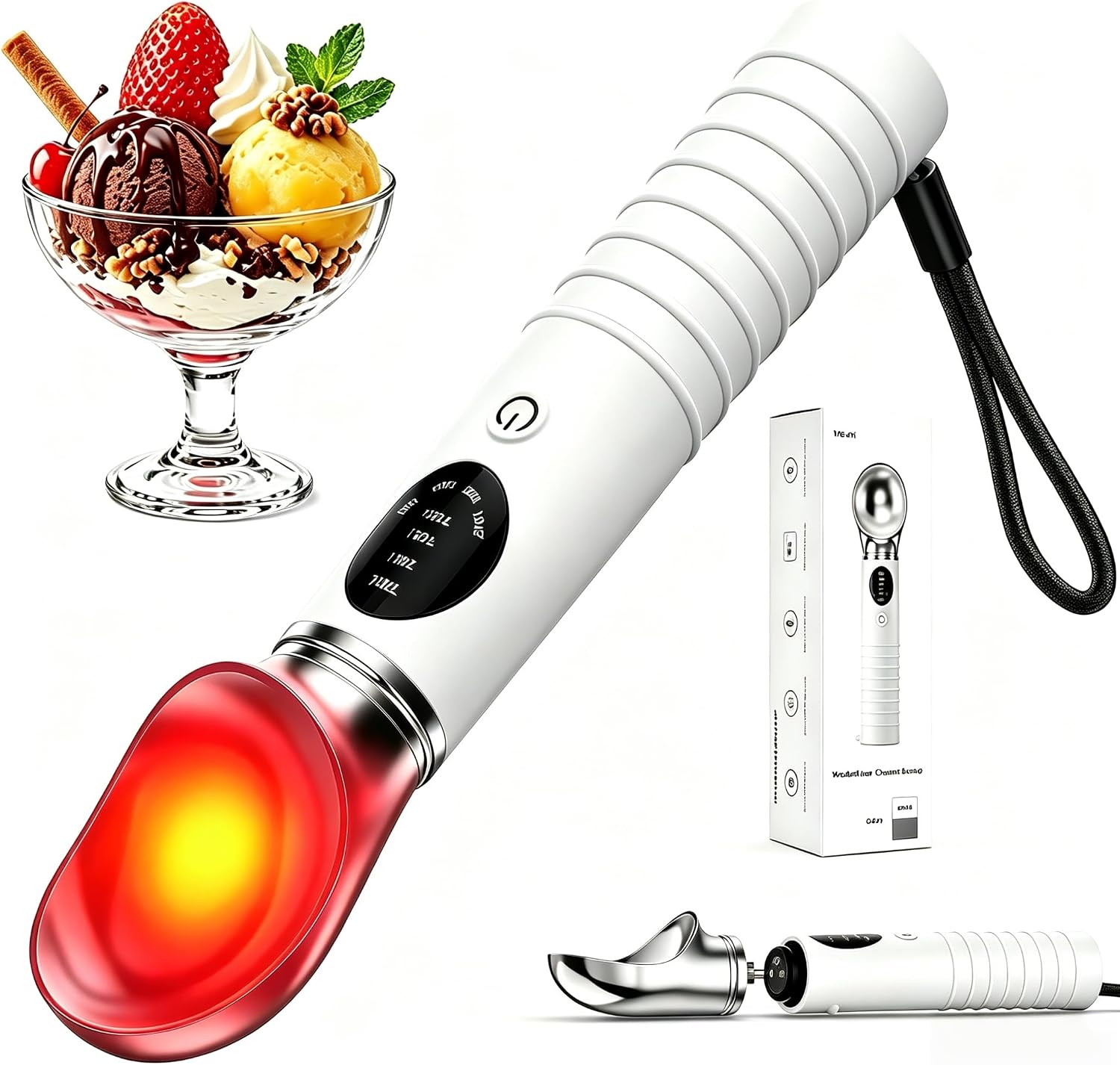 Eisportionierer, 20 cm, beheizter Eisportionierer mit LED-Display, Eisportionierer mit 4-stufig einstellbarer Hitze, 100/120/140/71.1 °C, abnehmbare Eisportionierer für Harteis, Gelato, Sorbet
