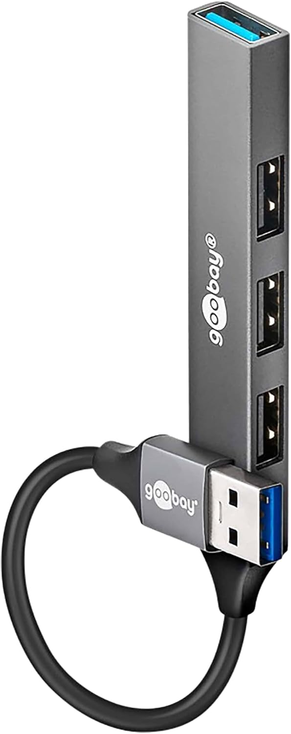 goobay 4-Port USB 3.2 Slim, Mehrfachstecker, Verteiler, 5 Gbits Splitter, Schlanker A zu 4-Fach A Multiport Adapter 3.0 Hub - 74456