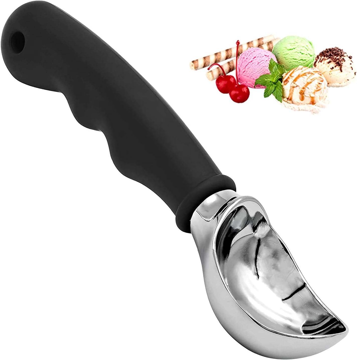 Eisportionierer,Edelstahl Poliert Eislöffel Portionierer,Zinklegierung Antihaft Eiscreme Löffel mit Rutschfest Gummierter Griff für Eis zum Ausgraben von Eiscreme Melonenkugeln Reis(19.5cm*6cm)