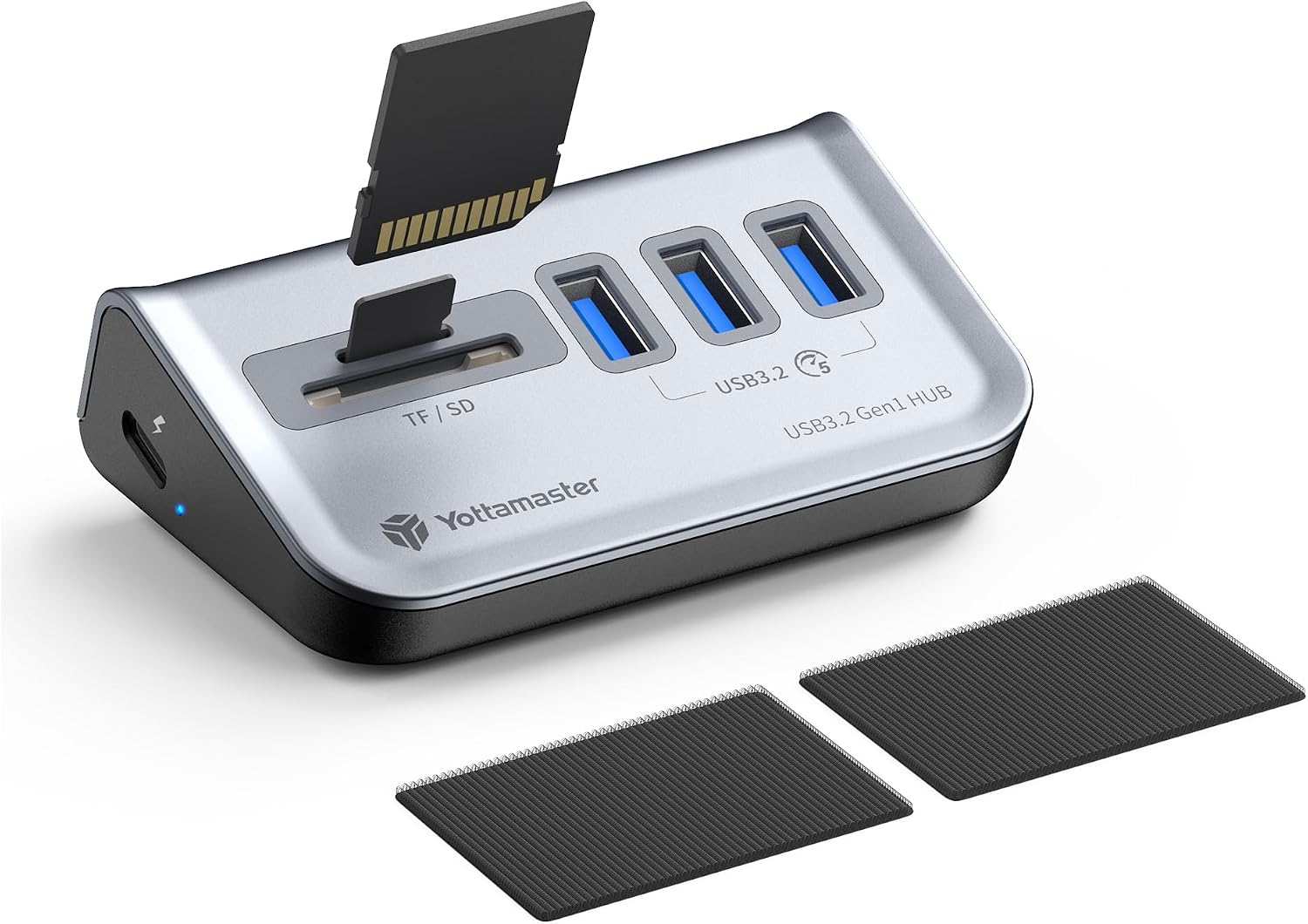 Yottamaster USB Hub mit SD Kartenleser, 5-in-1 USB 3.0 Hub, 3 USB-A 3.0, USB Verteiler mit SD/TF Card Reader, 2-IN-1 50cm USB-C/A Kabel für iMac, MacBook, Mac mini