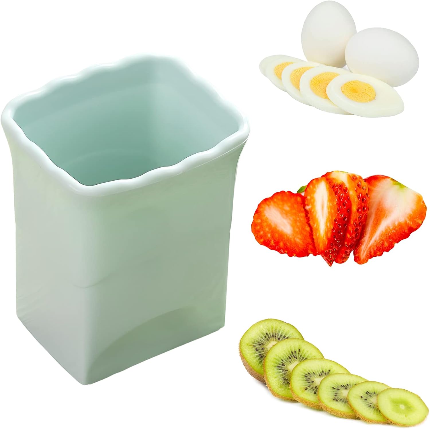 Eierschneider Edelstahl Fruit Slicer Eierteiler mit Klingen aus Edelstahl Eischneidewerkzeug Cup Slicer Egg Slicer Kitchen Gadget für Schnelle Herstellung von Obst Gemüse Salat (Mintgrün)