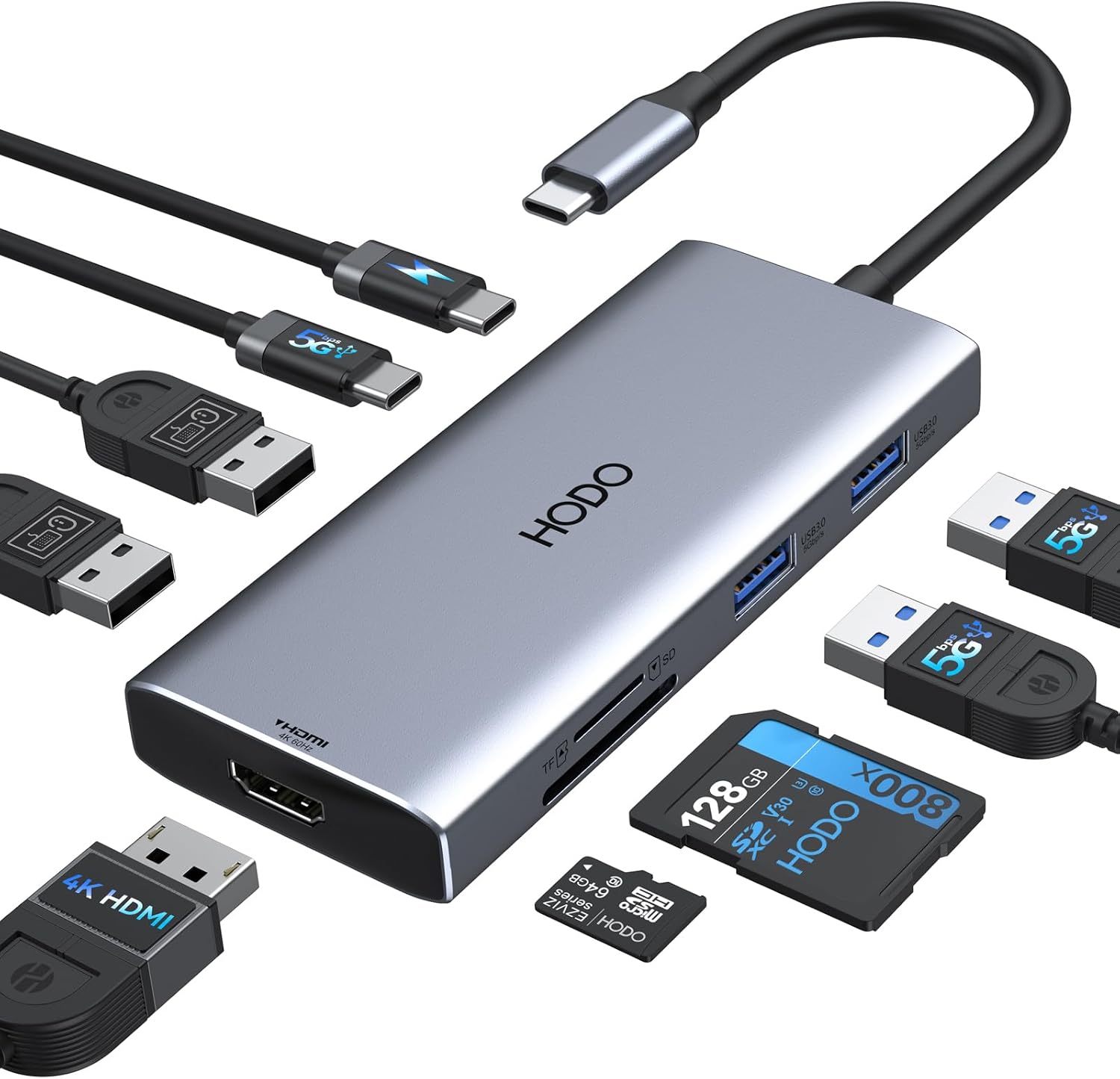 HODO USB C Hub für MacBook, USB-C Adapter Multiport 9 in 1