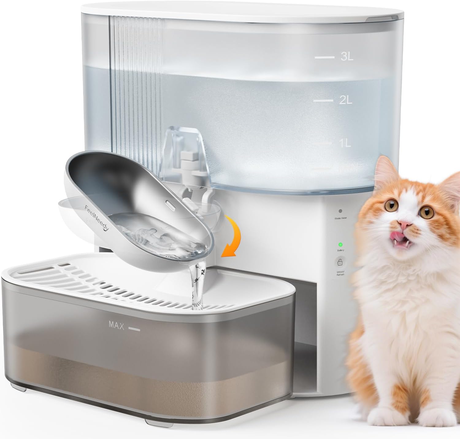 Trinkbrunnen für Katze Kabellos ohne Filter, 3,5L Tank, Weiß