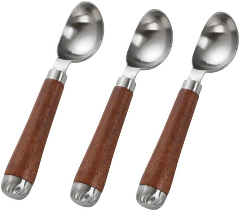 Eisportionierer 3 Stück Edelstahl Holzgriff - Eiskugelportionierer für Melonenkugeln Püree Risotto - Ergonomisch Antihaft Beschichtet 19x4cm(3Pcs)