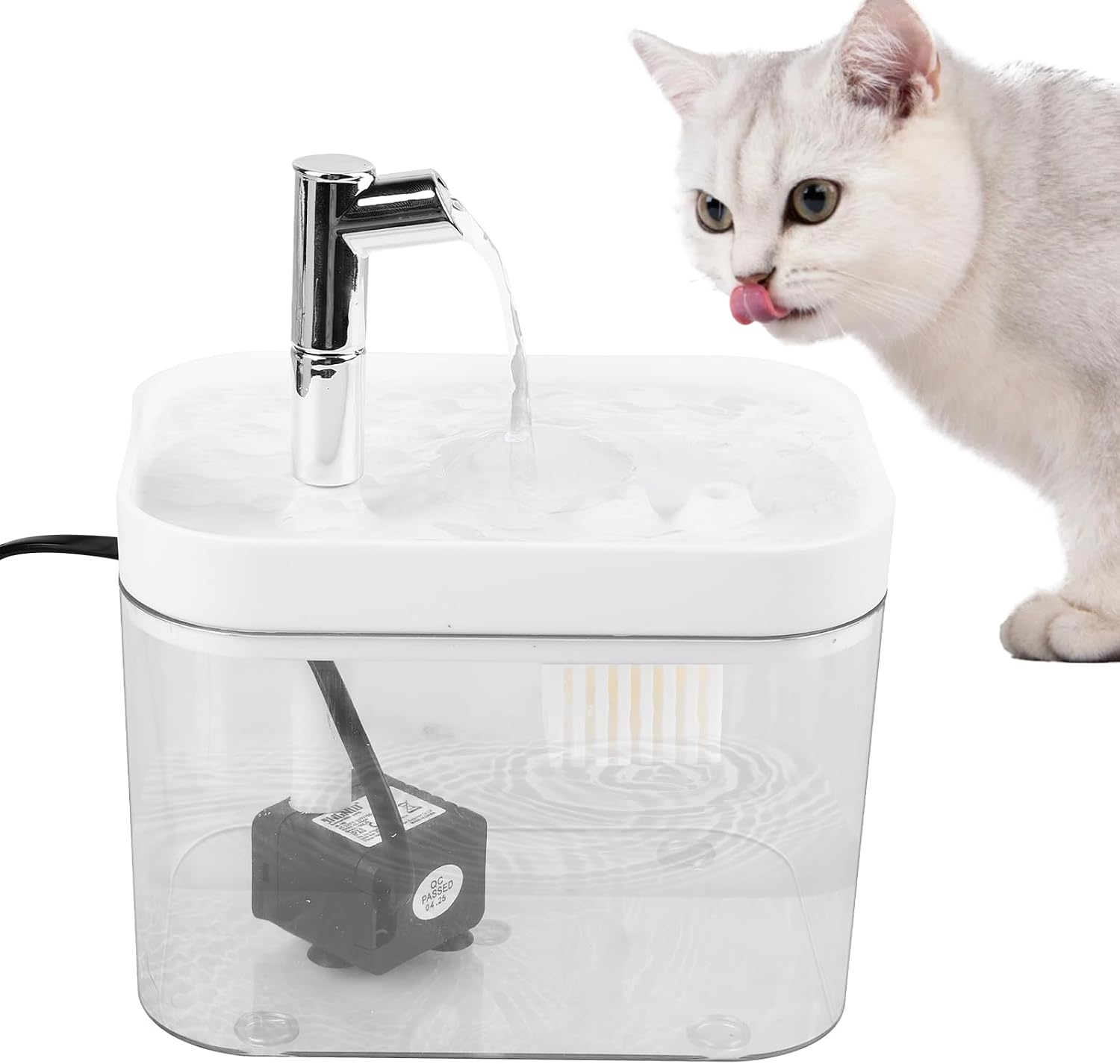 1,5 L Katzenbrunnen für Katze: Ultraleiser Trinkbrunnen für Katze, Sicherheit Katzen Trinkbrunnen mit Filters, Automatische Abschaltung bei Wassermangel - Transparent